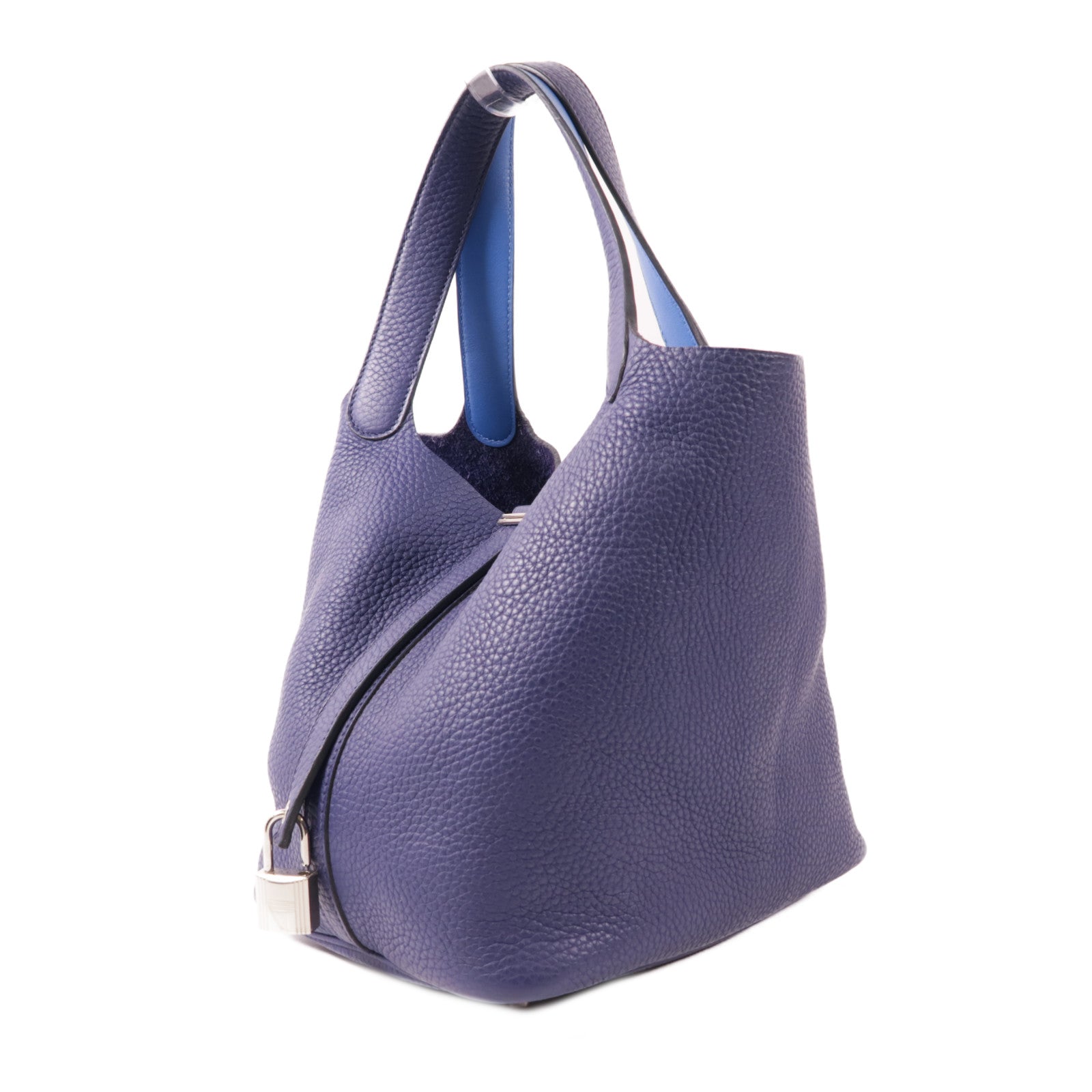 HERMES Clemence皮革Picotin Lock Eclat MM銀扣手挽袋Bleu Encre藍色