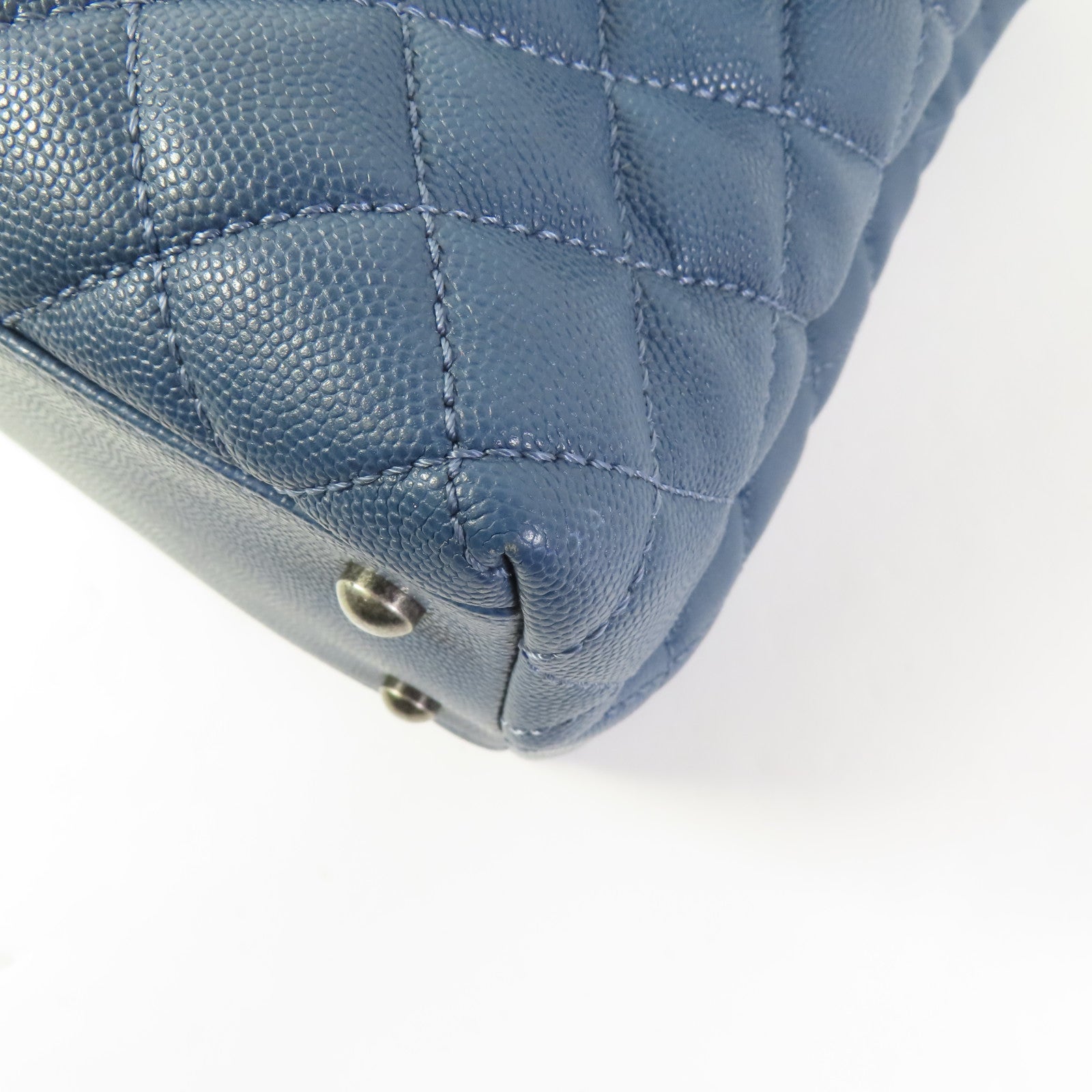 CHANEL CC Coco Handle Medium Chain 2 Way Bag A92990 Calfskin Leather Blue