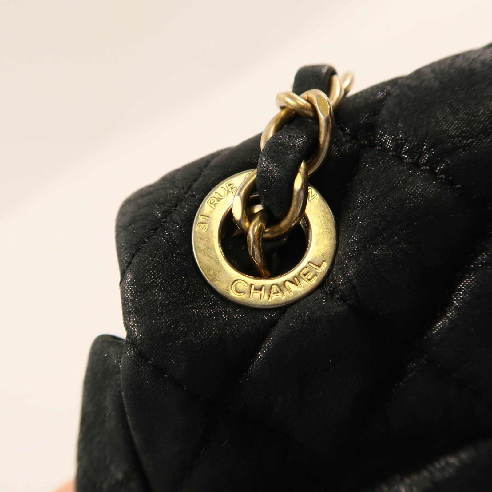 CHANEL 牛皮皮革Shoulder Bag金扣鏈帶肩背袋黑色
