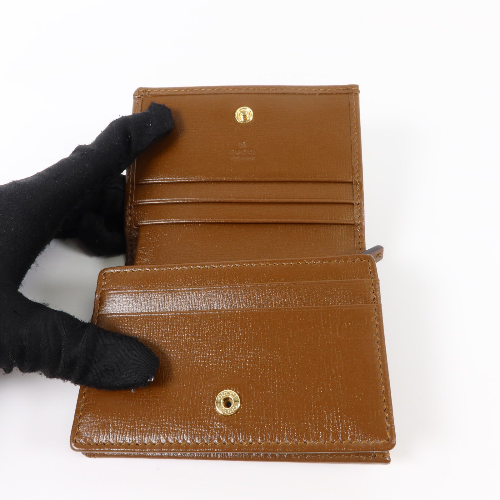 GUCCI 塗層帆布Horsebit 1955 Card Case Wallet金扣錢包