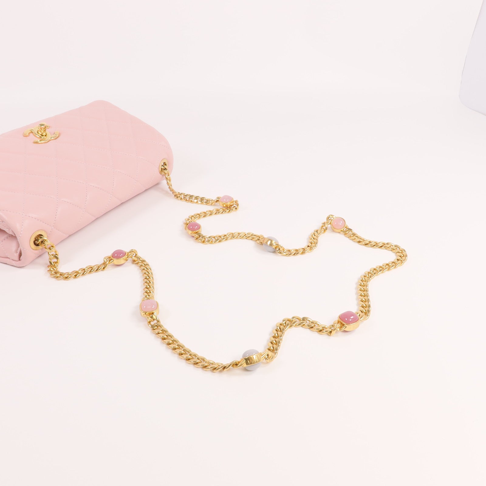 CHANEL 羊皮皮革Chain Shoulder金扣鏈帶肩背袋