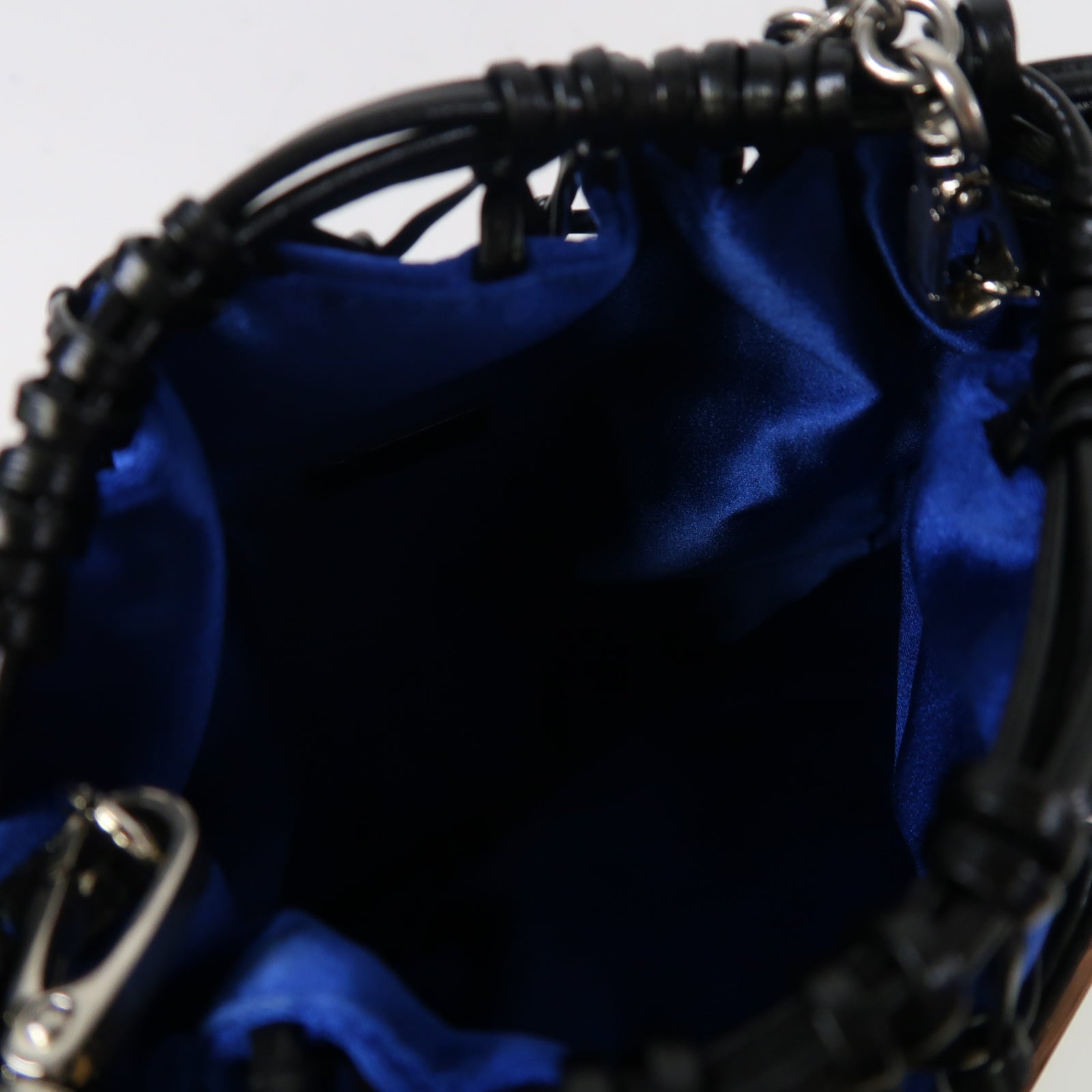 PRADA 緞布/網布Chain Shoulder銀扣鏈帶肩背袋藍色