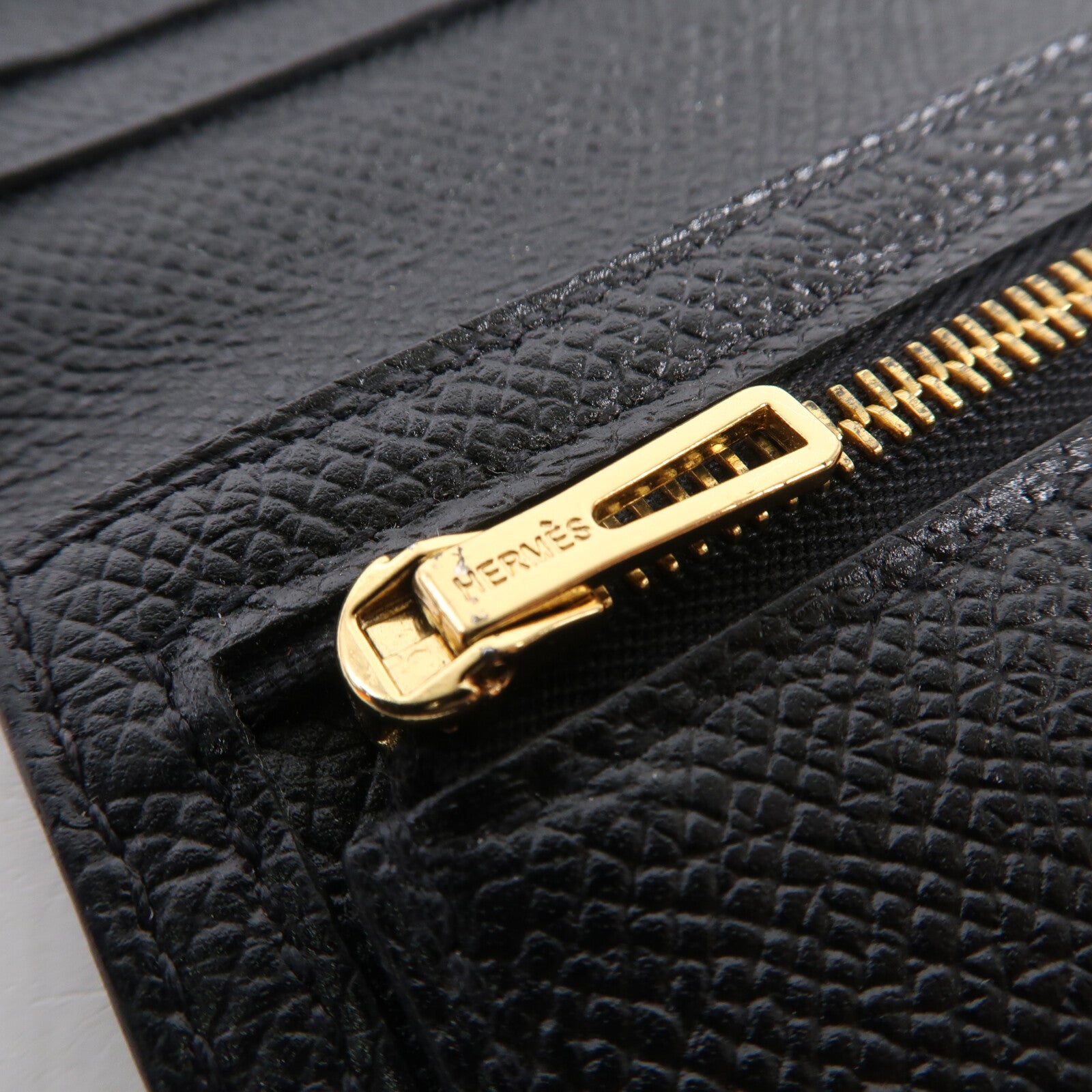 HERMES Chevre皮革Bearn Long Wallet金扣長錢包Noir