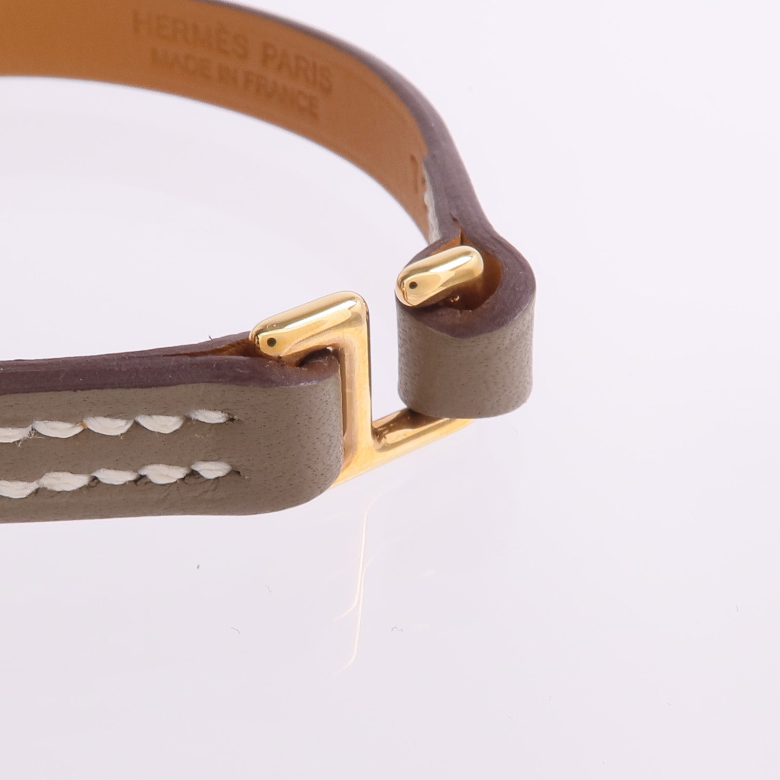 HERMES Swift皮革Rivale Mini Bracelet金扣手帶Etoupe