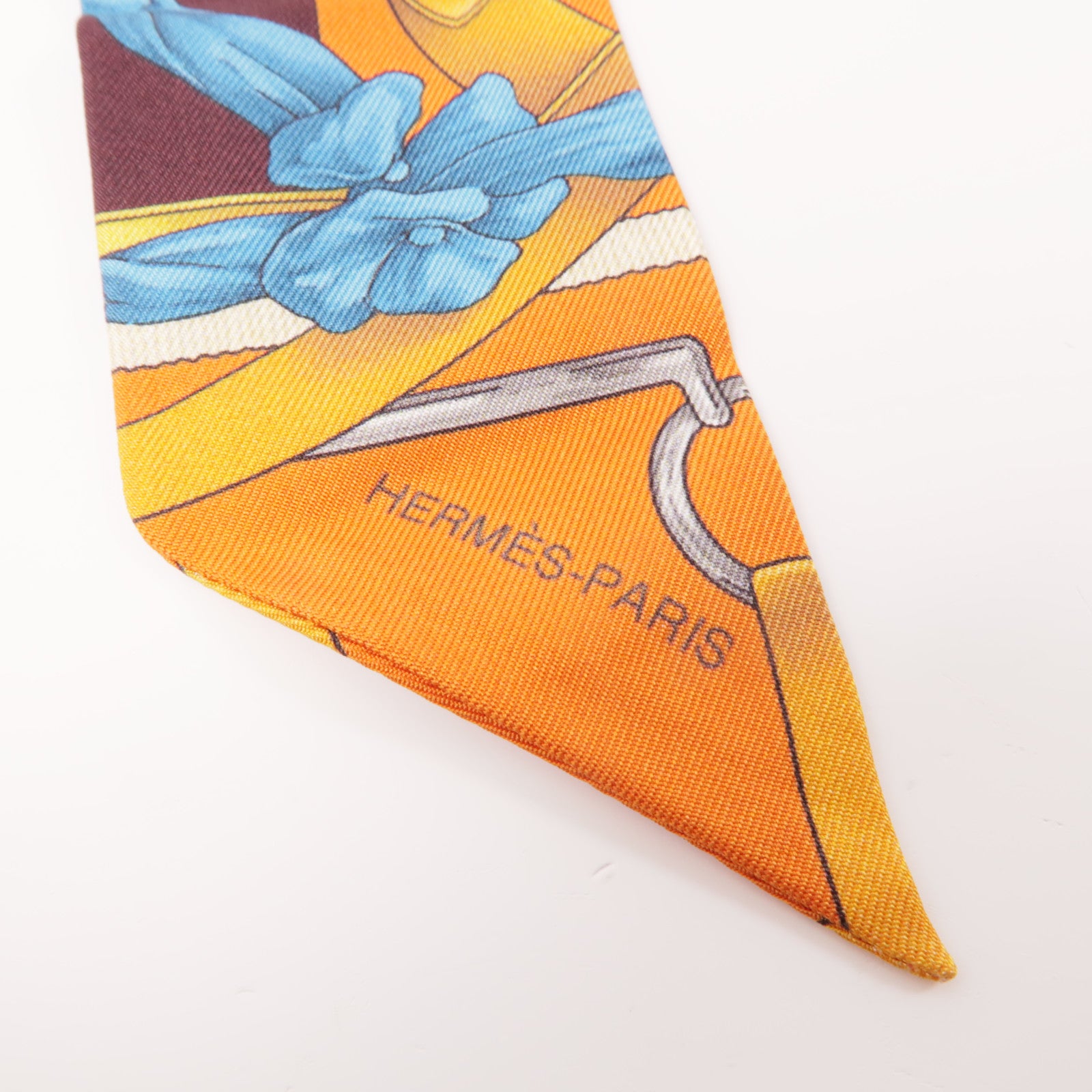 HERMES 絲質Twilly絲巾粉紅色/橙色