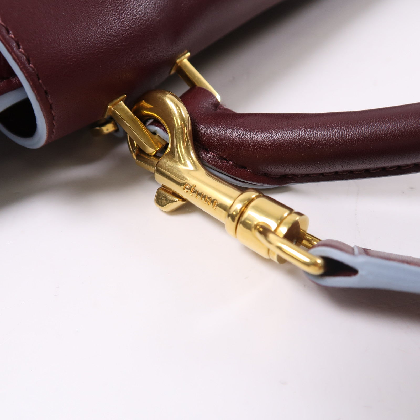 CELINE 牛皮皮革Shoulder Bag金扣手挽肩背兩用袋紅色/淺藍色