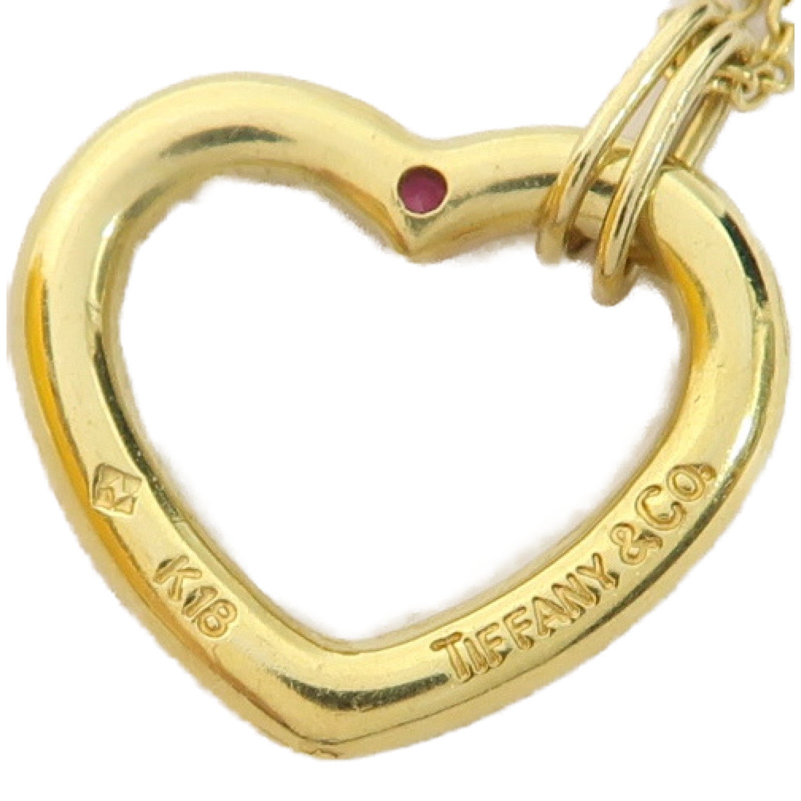 TIFFANY＆CO 18K黃金Ruby Open Heart項鍊金色