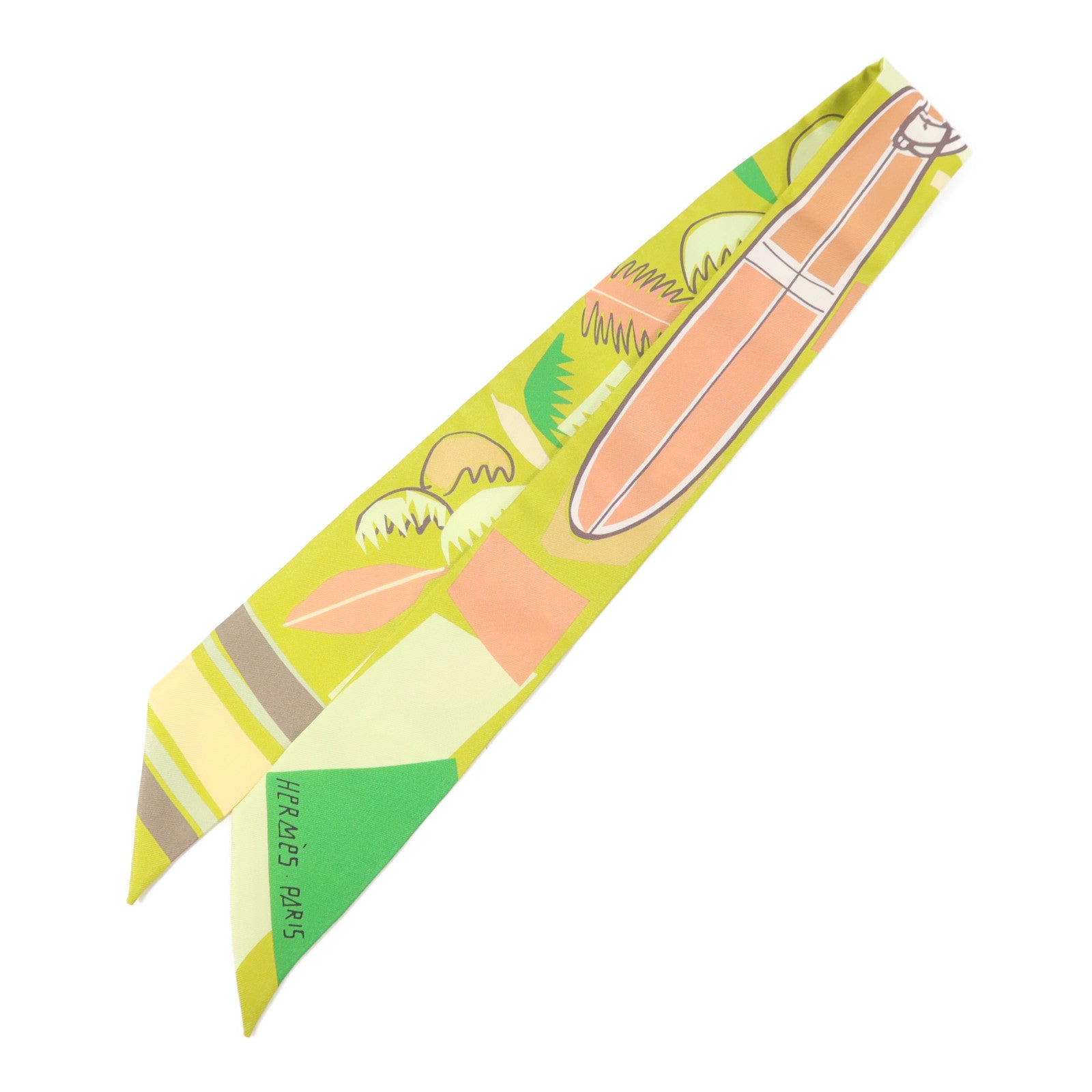 HERMES 絲質Twilly絲巾Green/Orange