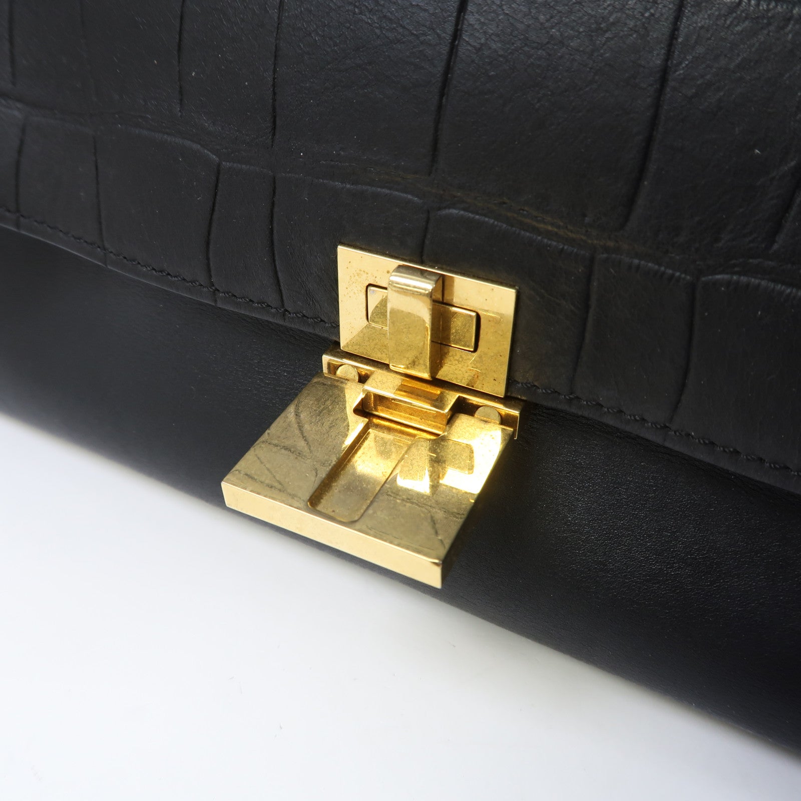 CELINE 牛皮皮革/麂皮皮革Trapeze金扣手挽肩背兩用袋黑色