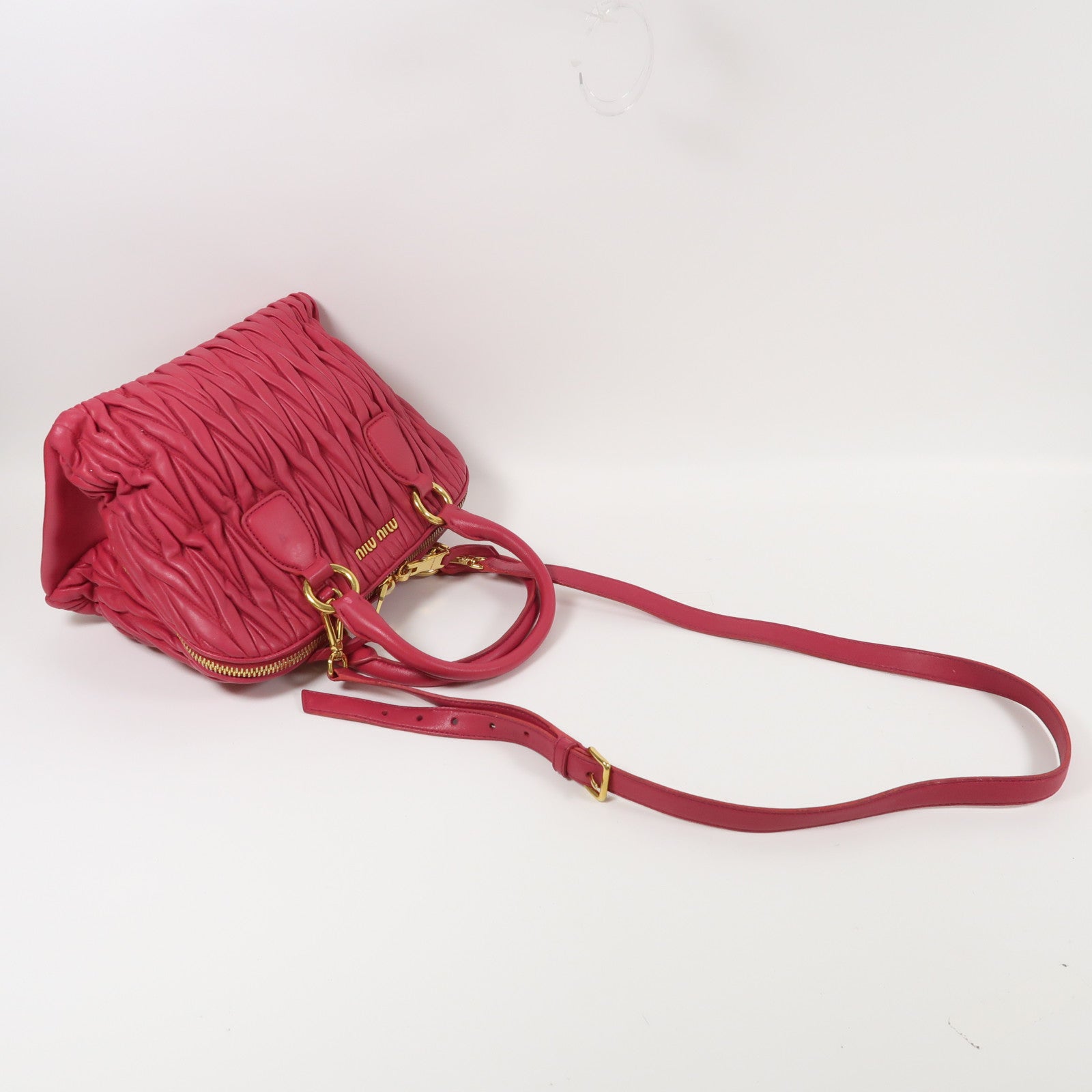 Miu Miu 羊皮皮革2 Way Shoulder金扣手挽肩背兩用袋粉紅色