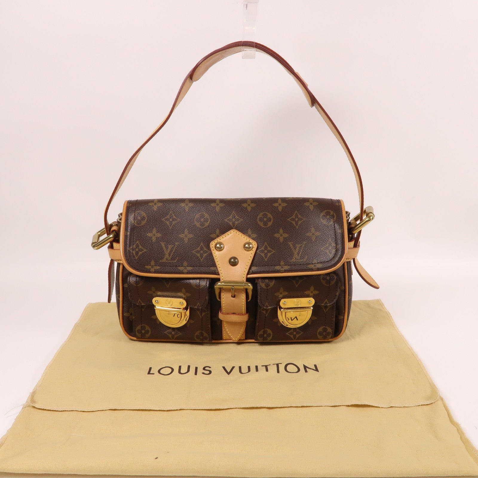 LOUIS VUITTON Monogram Hudson PM金扣肩背袋棕色