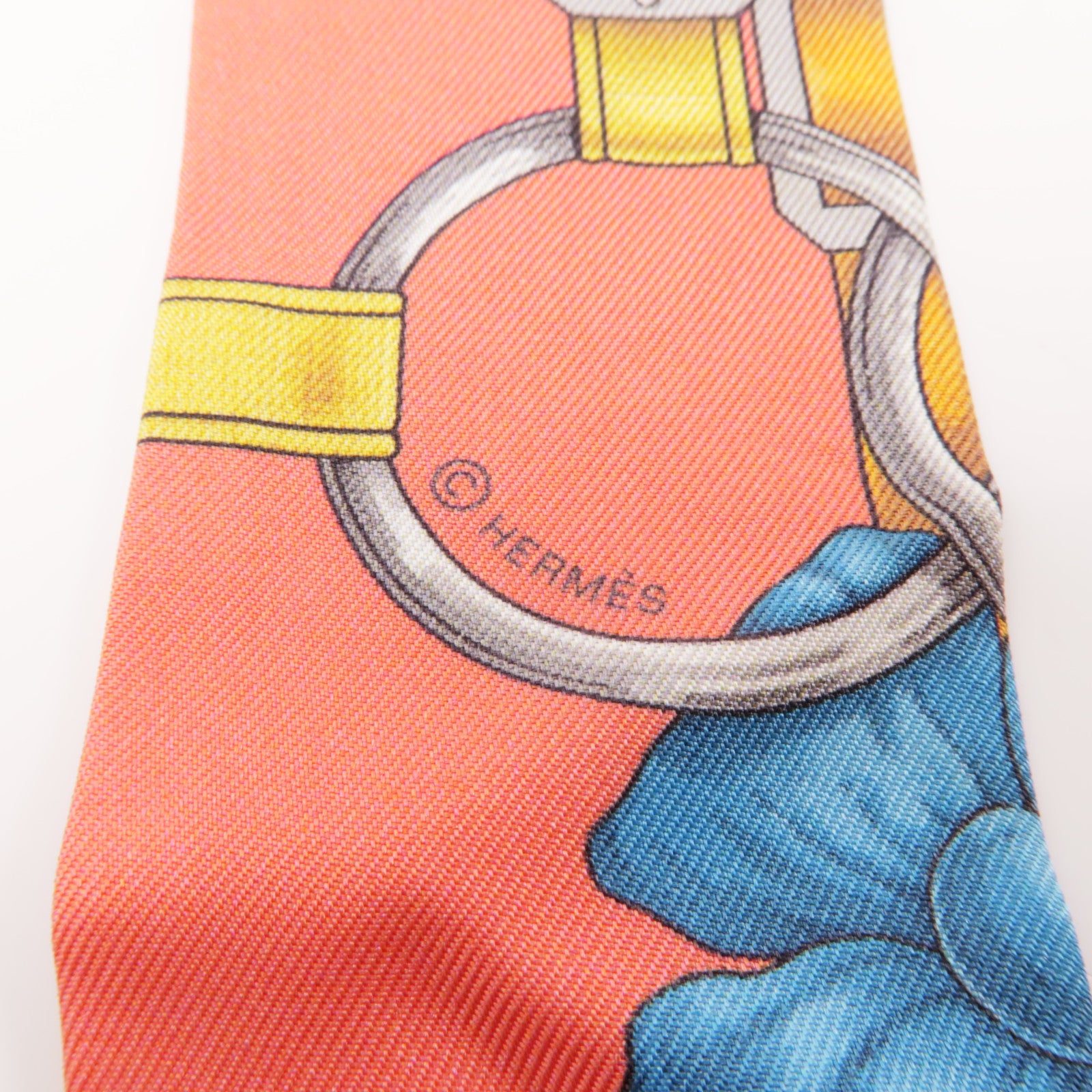 HERMES 絲質Twilly絲巾粉紅色/橙色