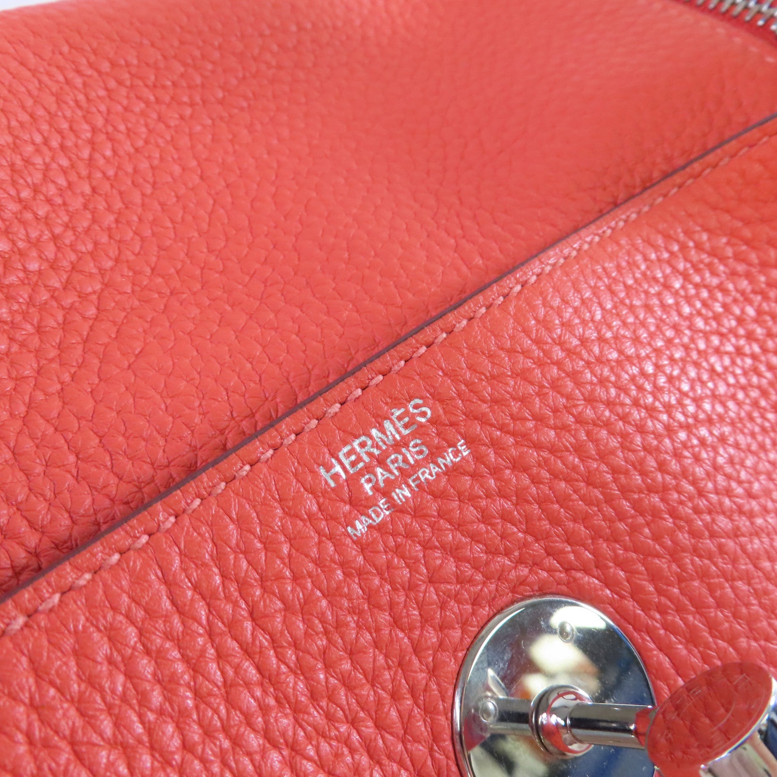 HERMES 【激減優惠】Clemence皮革Lindy 30 Shoulder Bag銀扣肩背袋Orange橙色