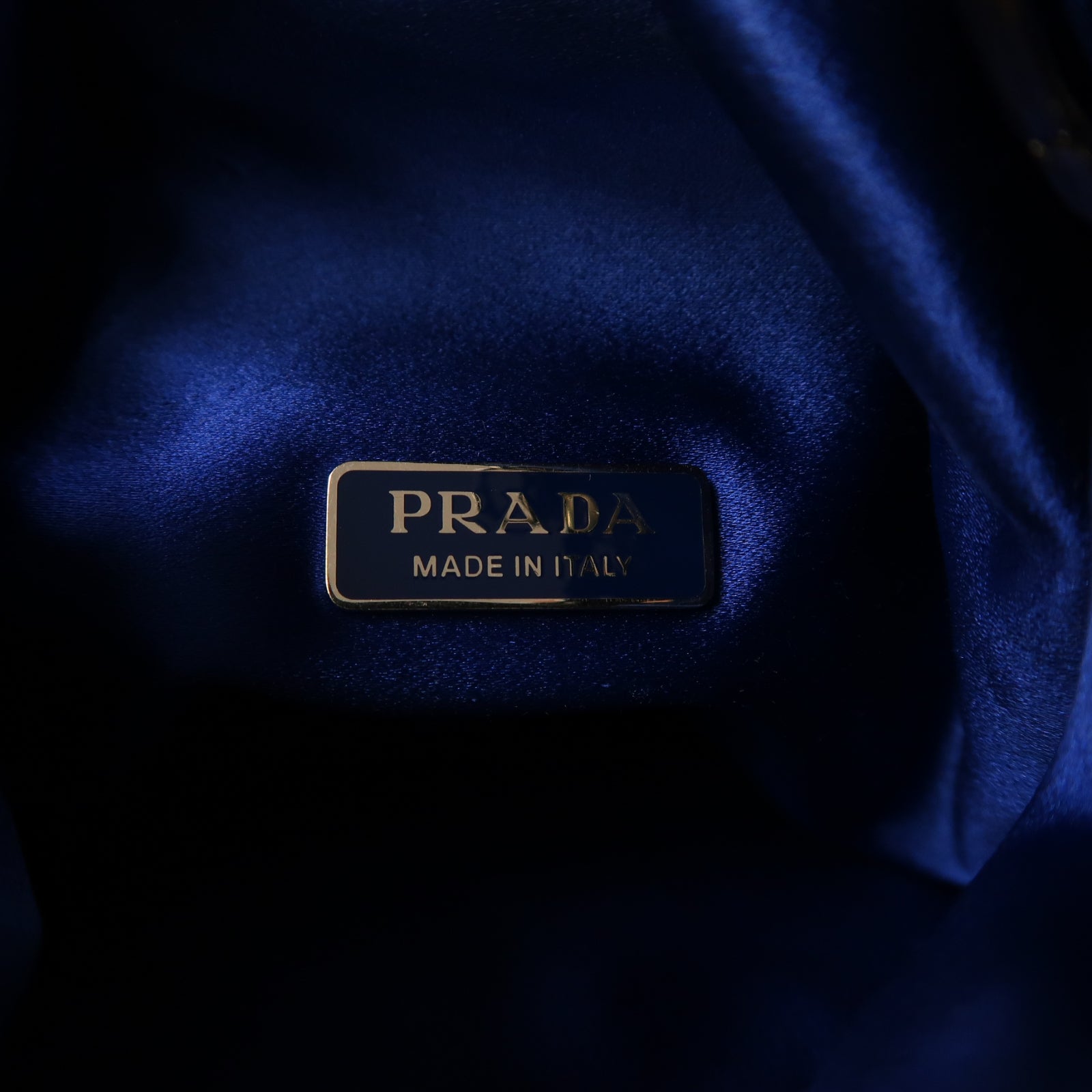 PRADA 緞布/網布Chain Shoulder銀扣鏈帶肩背袋藍色