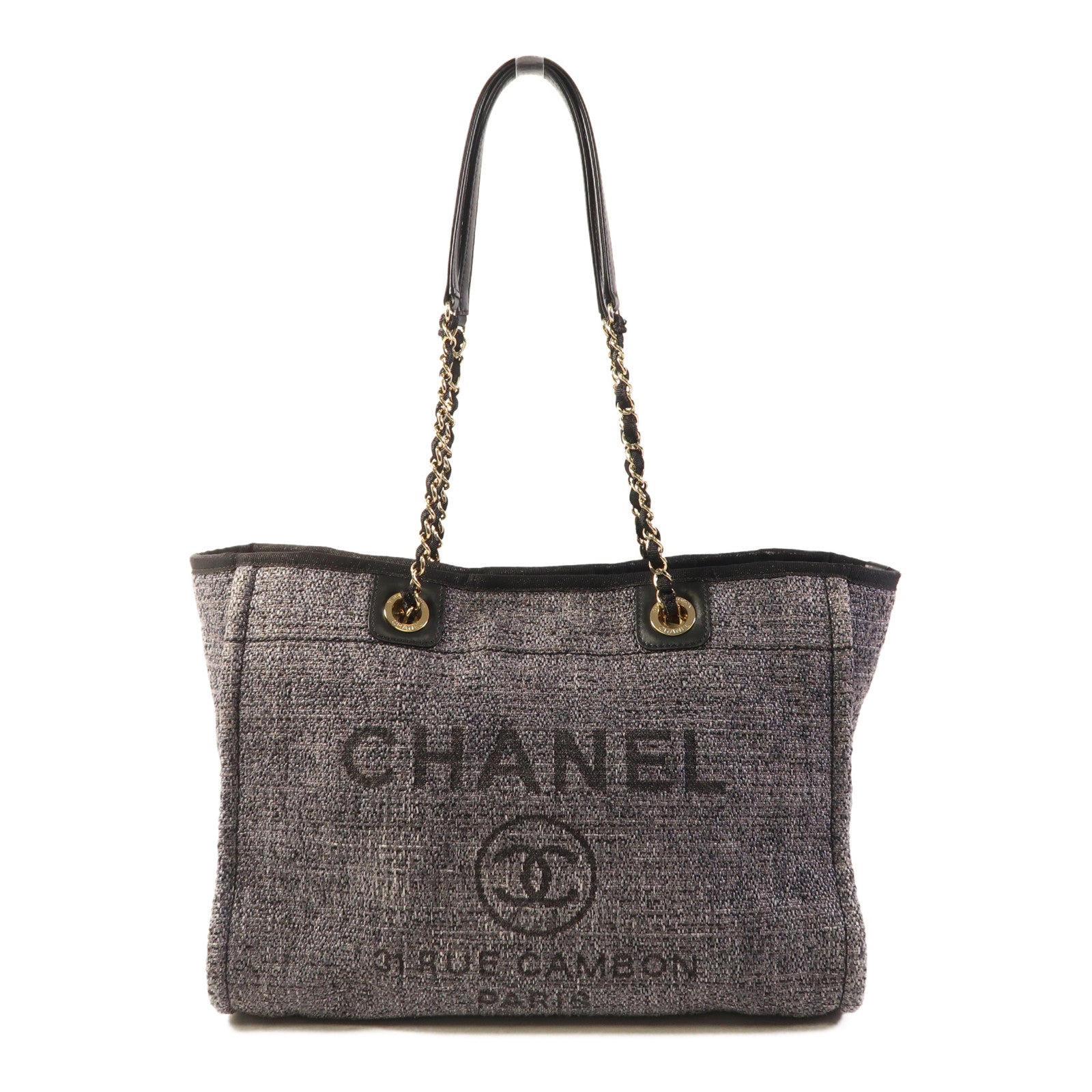 CHANEL CC GHW Deauville Tote Tweed Grey and Black