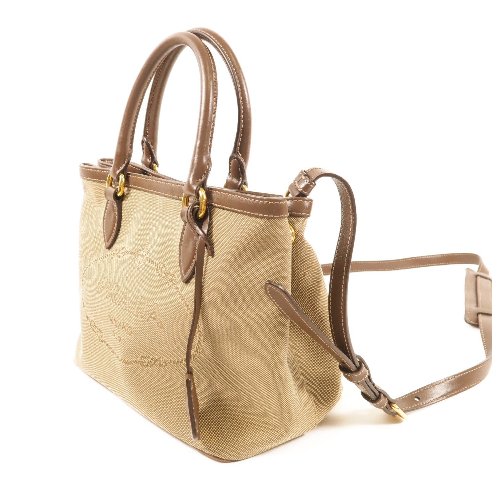 PRADA 帆布/皮革2 Way Shoulder金扣手挽肩背兩用袋