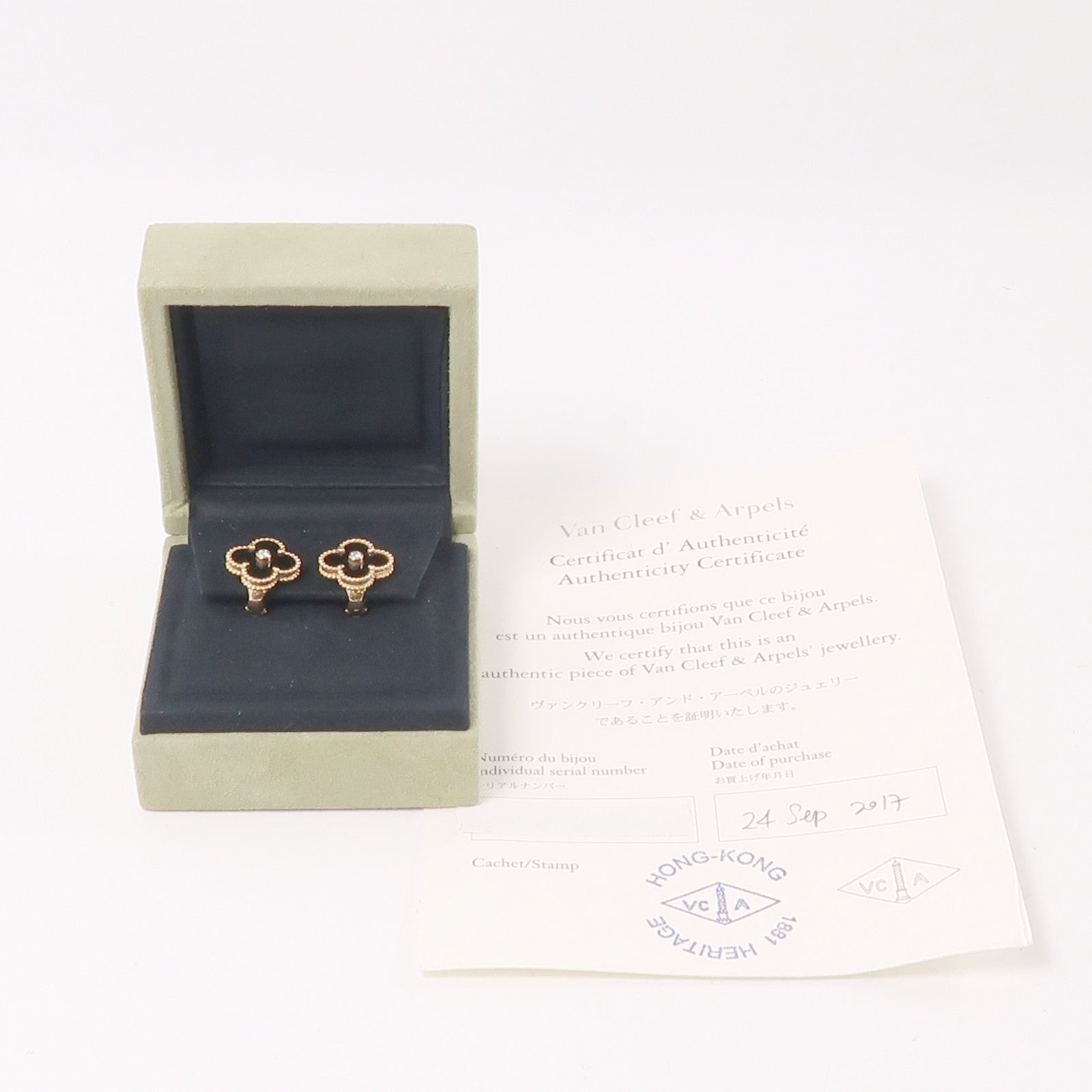 Van Cleef & Arpels 18K玫瑰金Vintage Alhambra Earrings鑽石/縞瑪瑙耳環