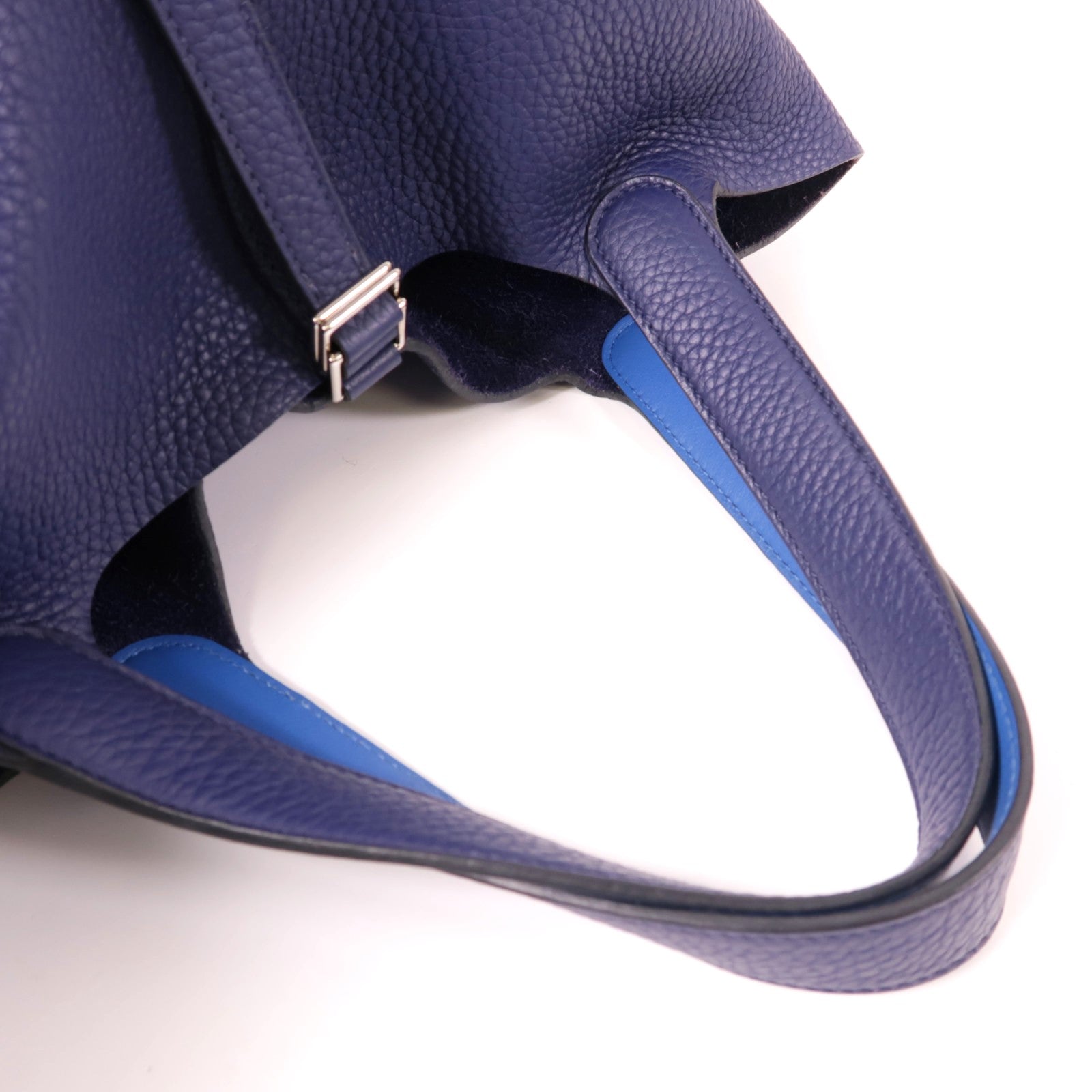 HERMES Clemence皮革Picotin Lock Eclat MM銀扣手挽袋Bleu Encre藍色