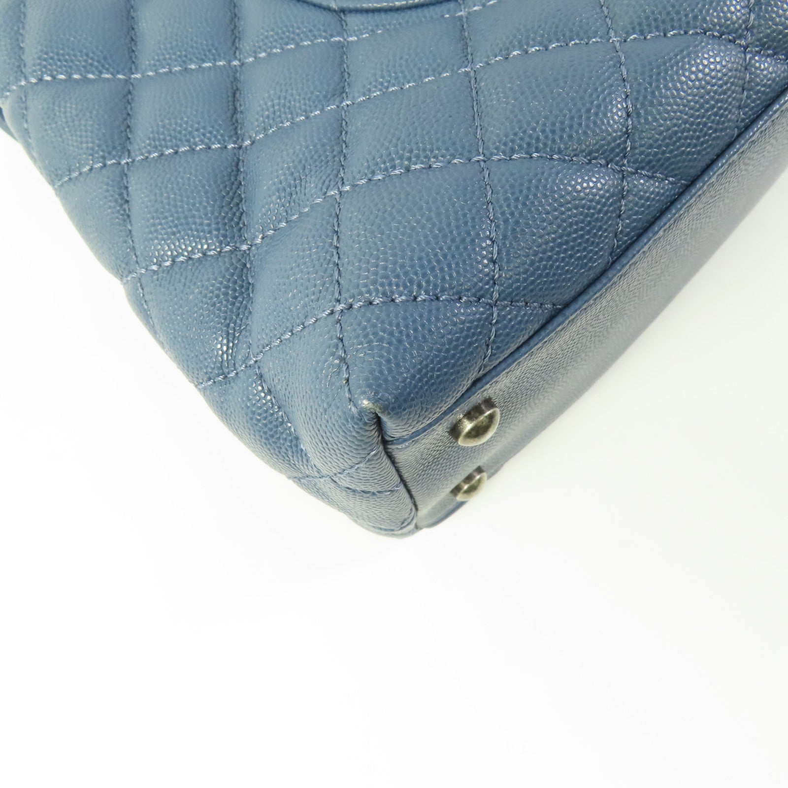 CHANEL CC Coco Handle Medium Chain 2 Way Bag A92990 Calfskin Leather Blue