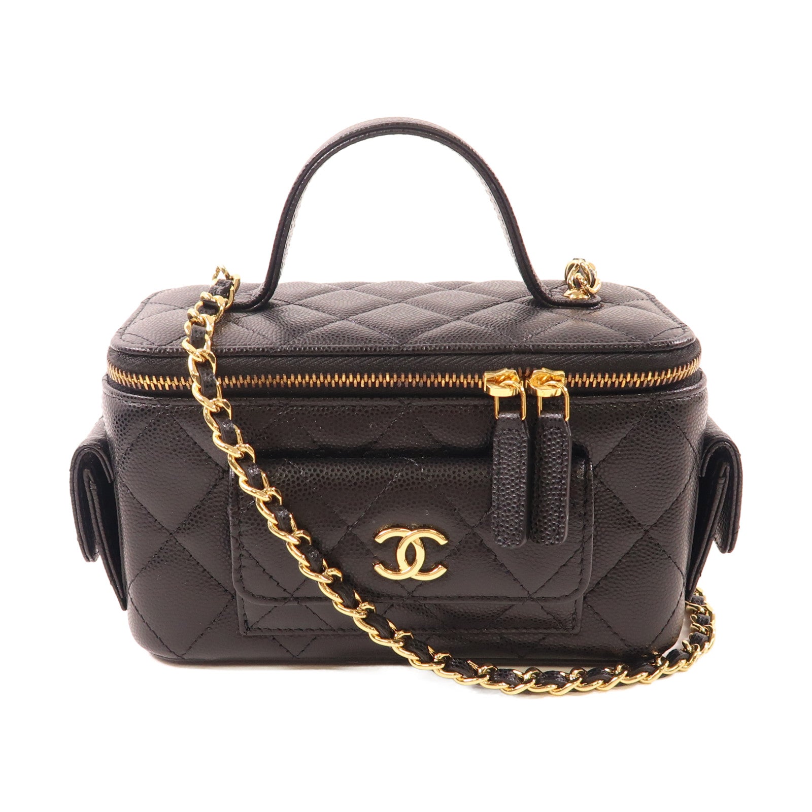 CHANEL 牛皮皮革2 Way Chain Shoulder金扣手挽肩背兩用袋