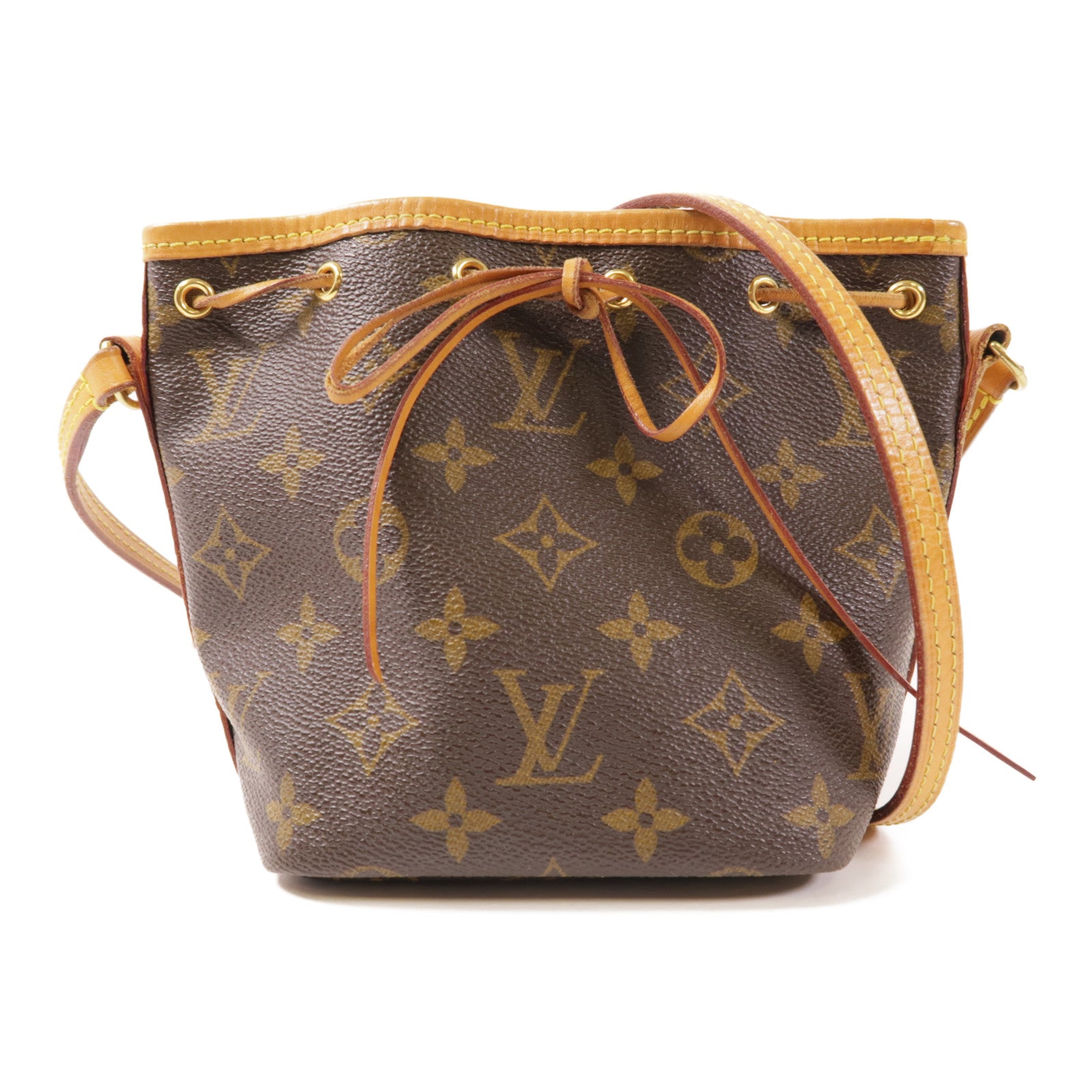 LOUIS VUITTON Monogram Nano Noe金扣肩背袋棕色