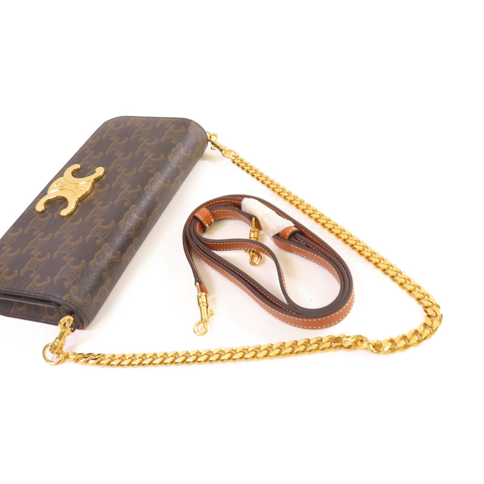 CELINE Triomphe帆布Mulipochette 2Way Shoulder Bag金扣手挽肩背兩用袋啡色