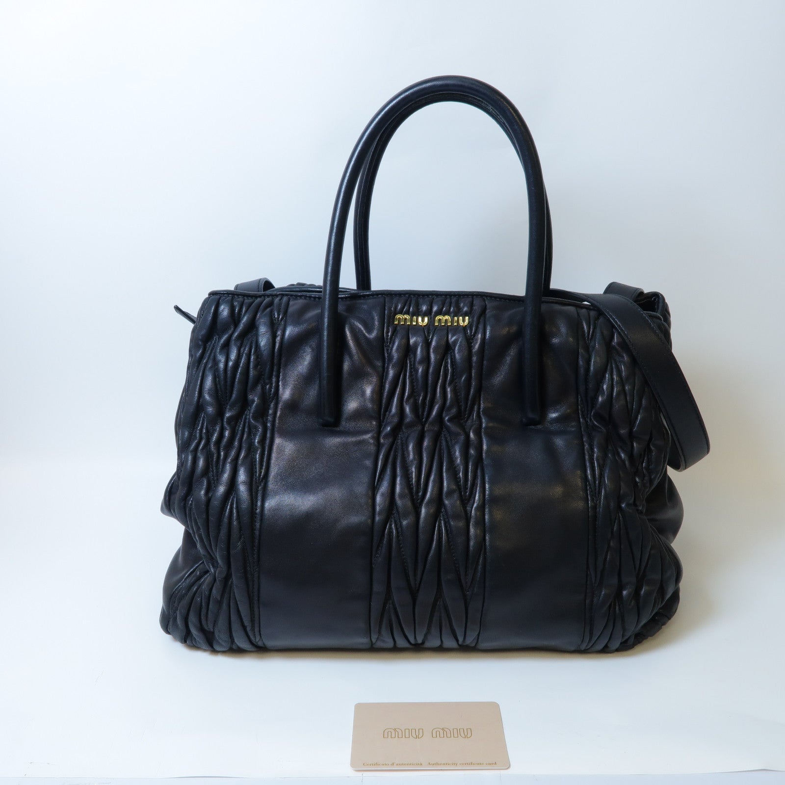 Miu Miu 牛皮皮革Shoulder Bag金扣手挽肩背兩用袋黑色
