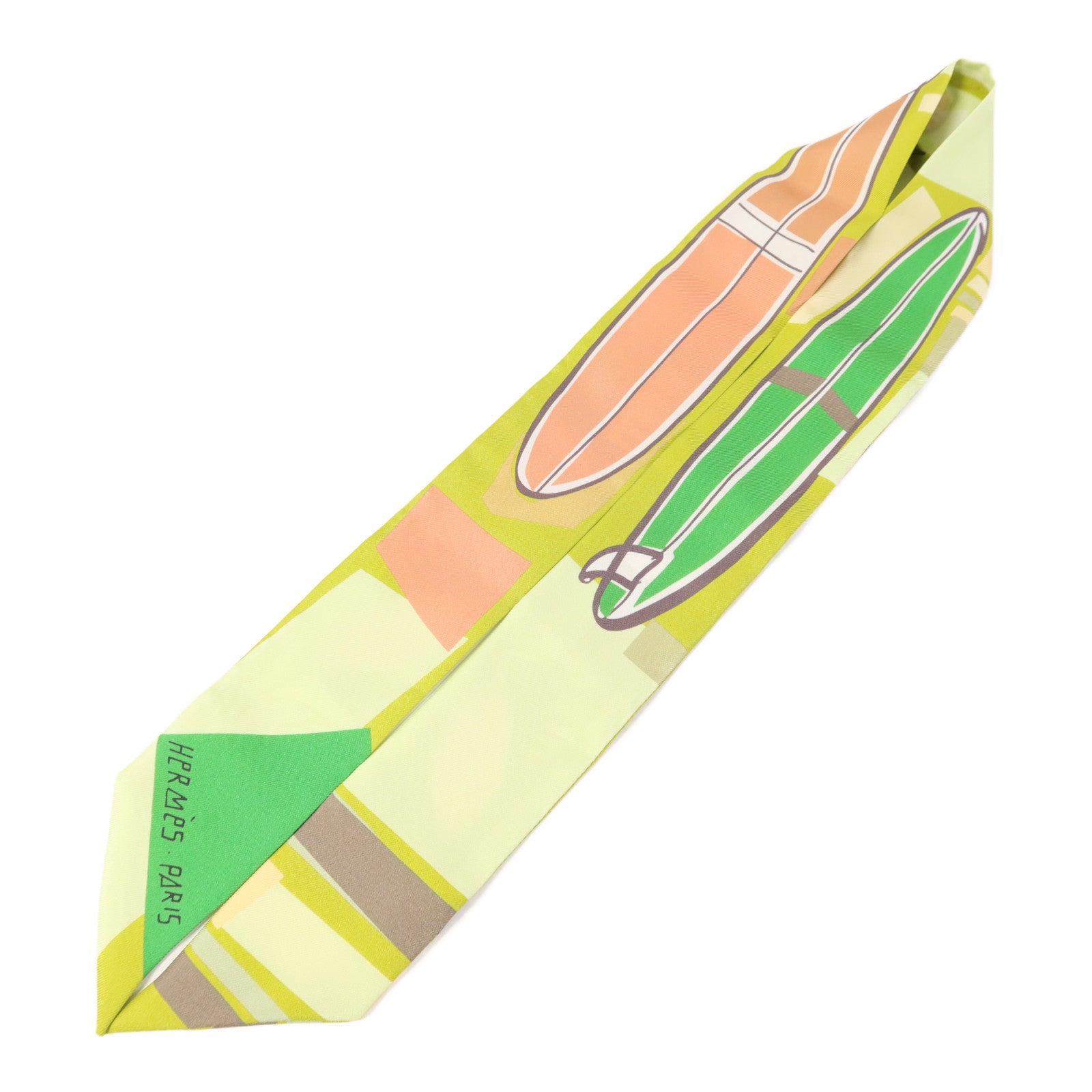HERMES 絲質Twilly絲巾Green/Orange