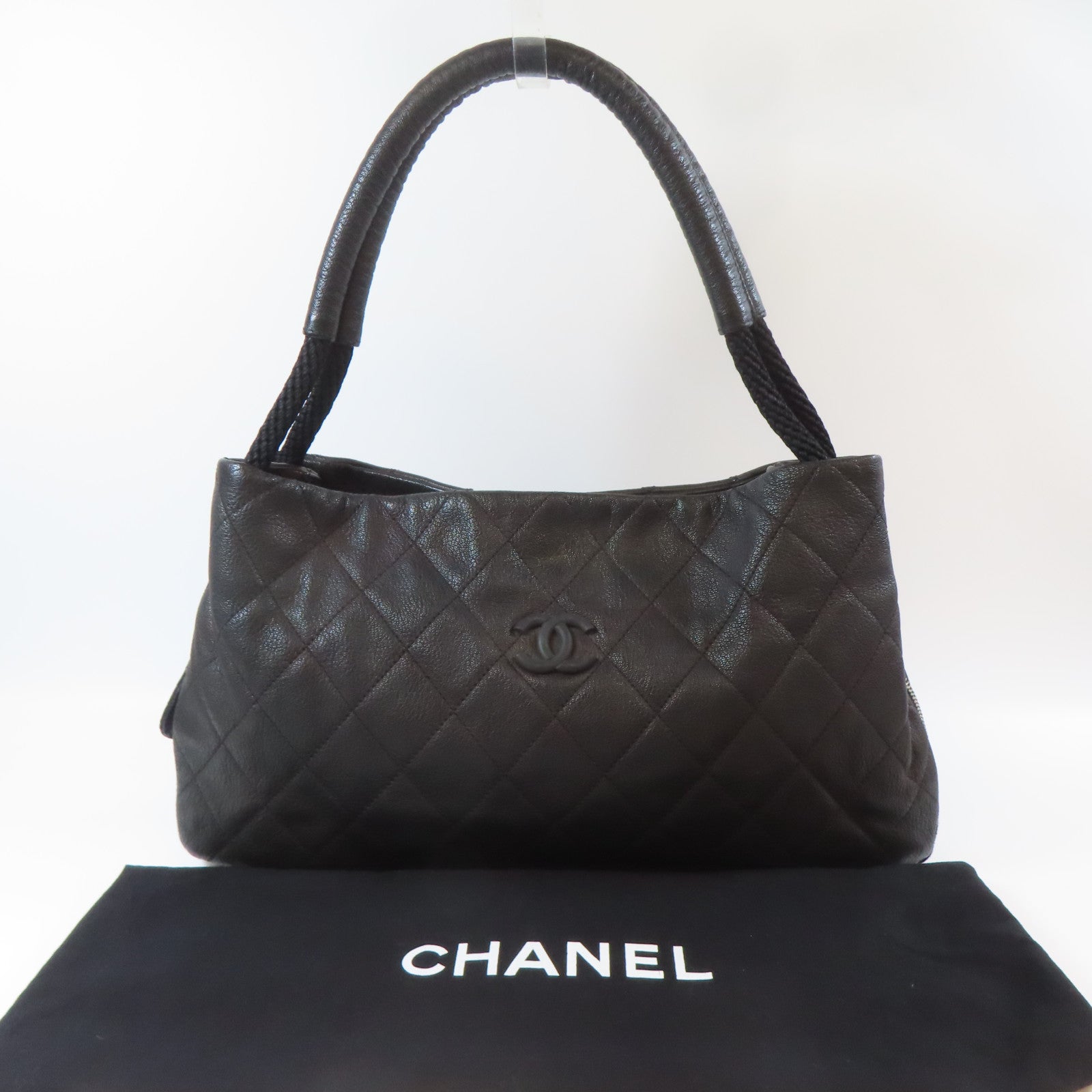 CHANEL 菱格牛皮皮革Shoulder Bag銀扣肩背袋黑色