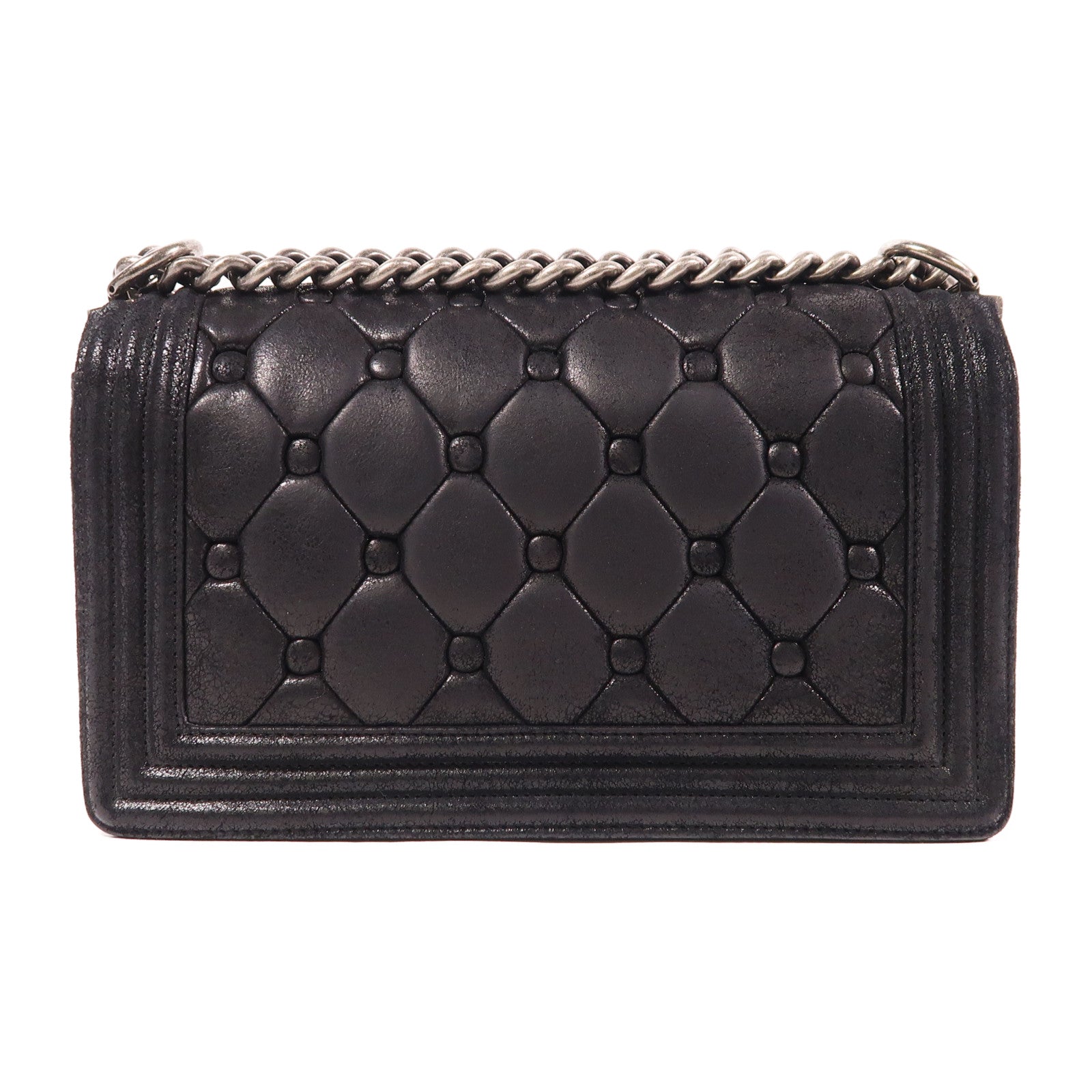 CHANEL CC SHW Boy 25 Chain Shoulder Bag Calfskin Leather Black