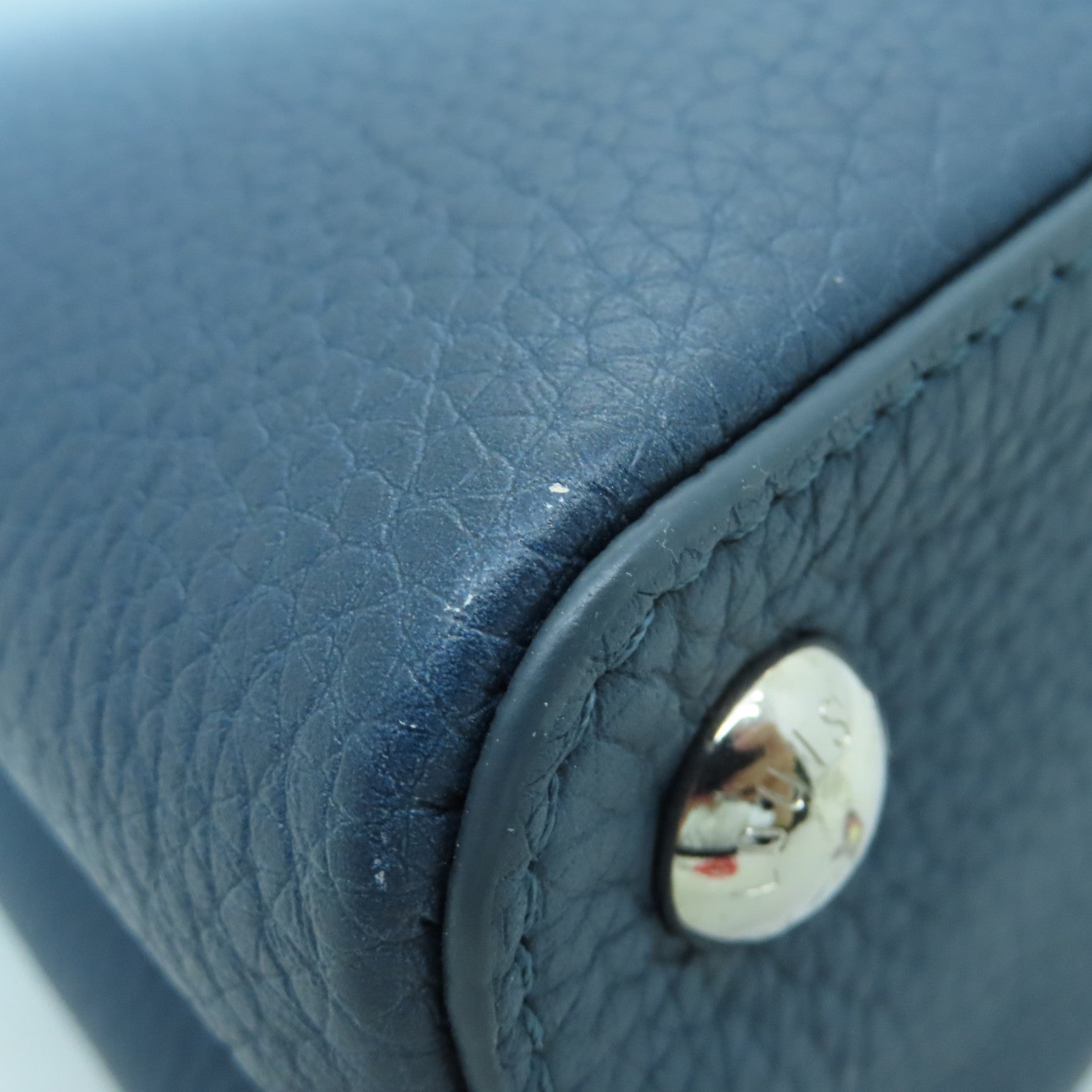 LOUIS VUITTON 【激減優惠】牛皮皮革Capucines BB銀扣手挽肩背兩用袋白色/藍色