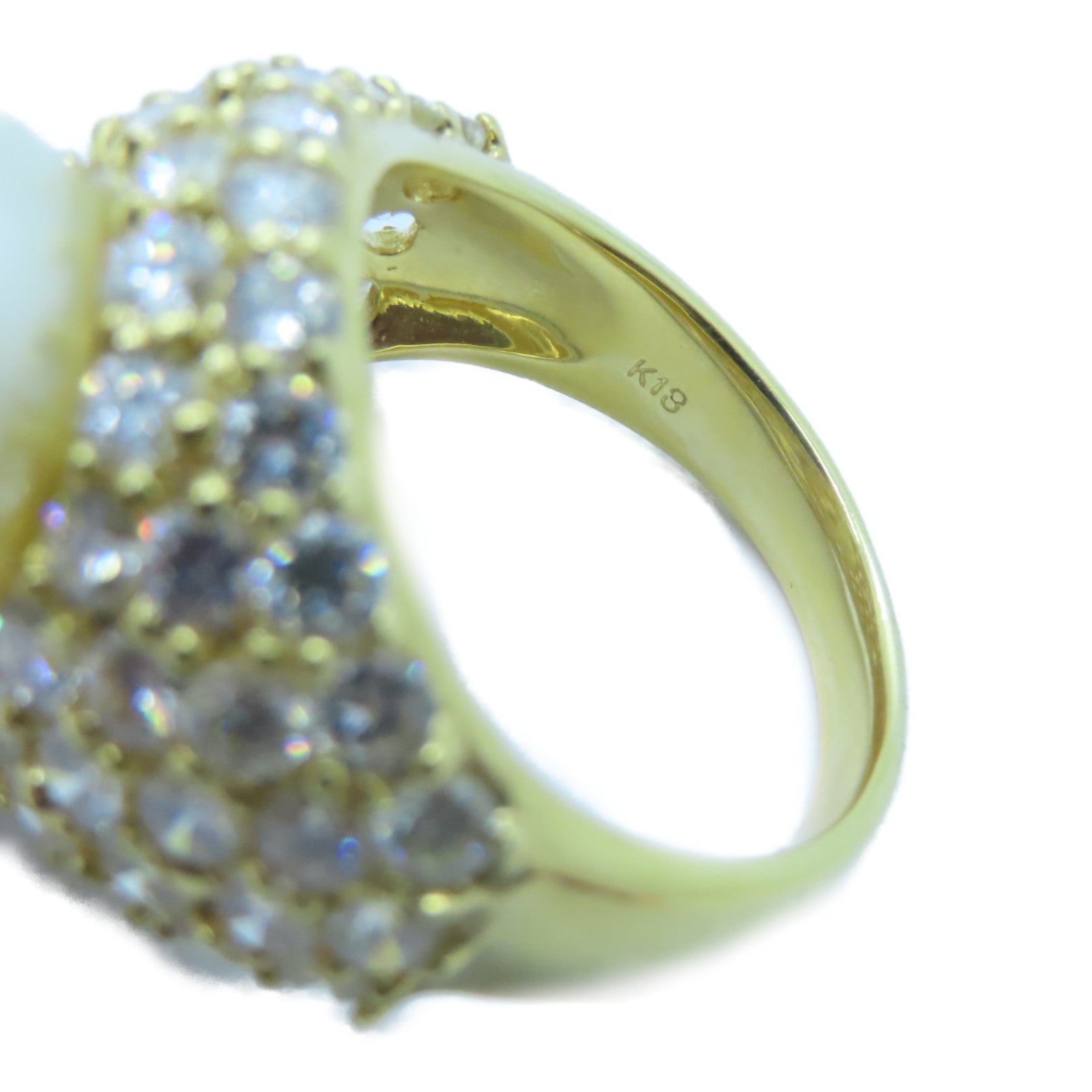 JEWELRY 18K黃金Pearl Diamond Ring 12.9mm珍珠/0.89ct鑽石戒指US#6.25