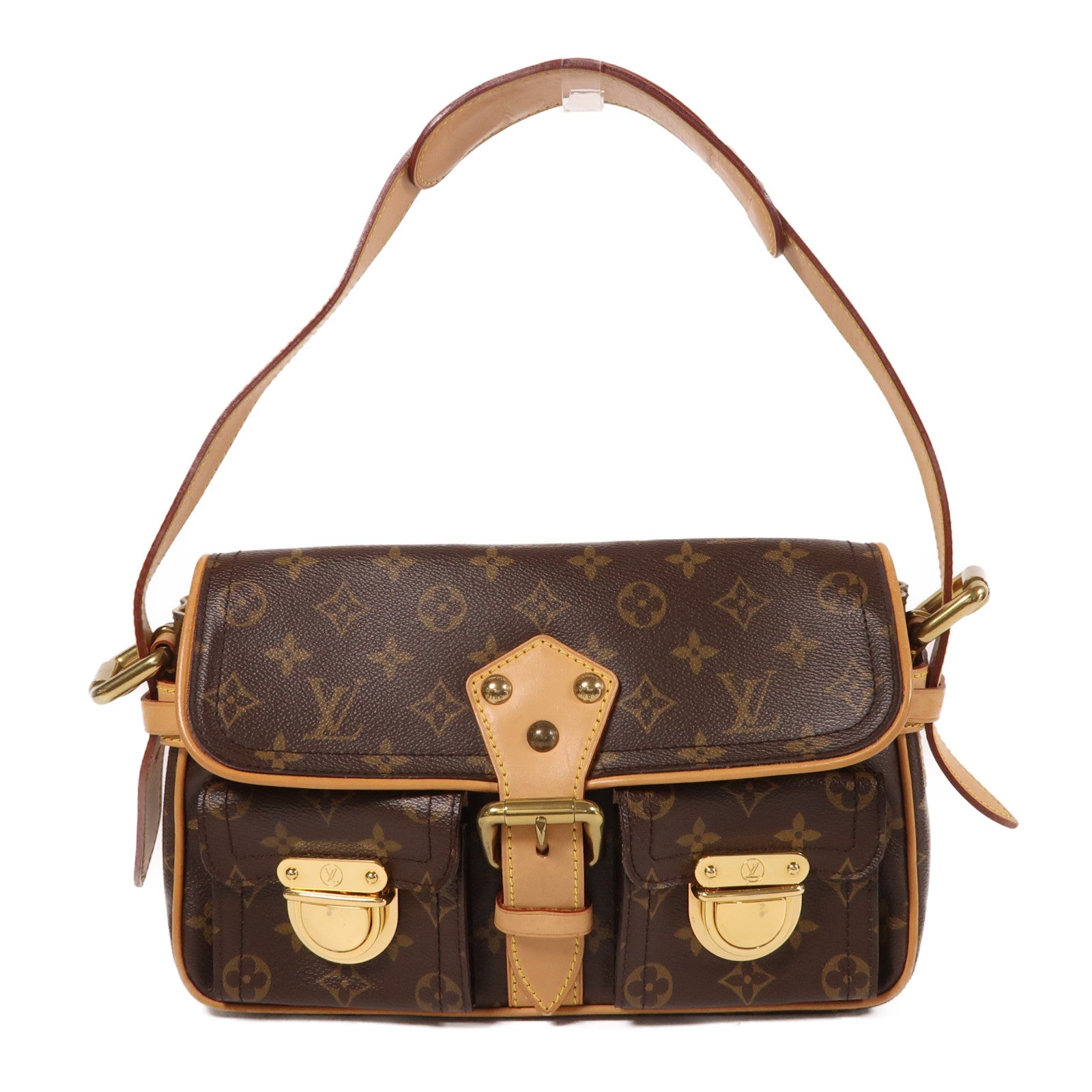 LOUIS VUITTON Monogram Hudson PM金扣肩背袋棕色