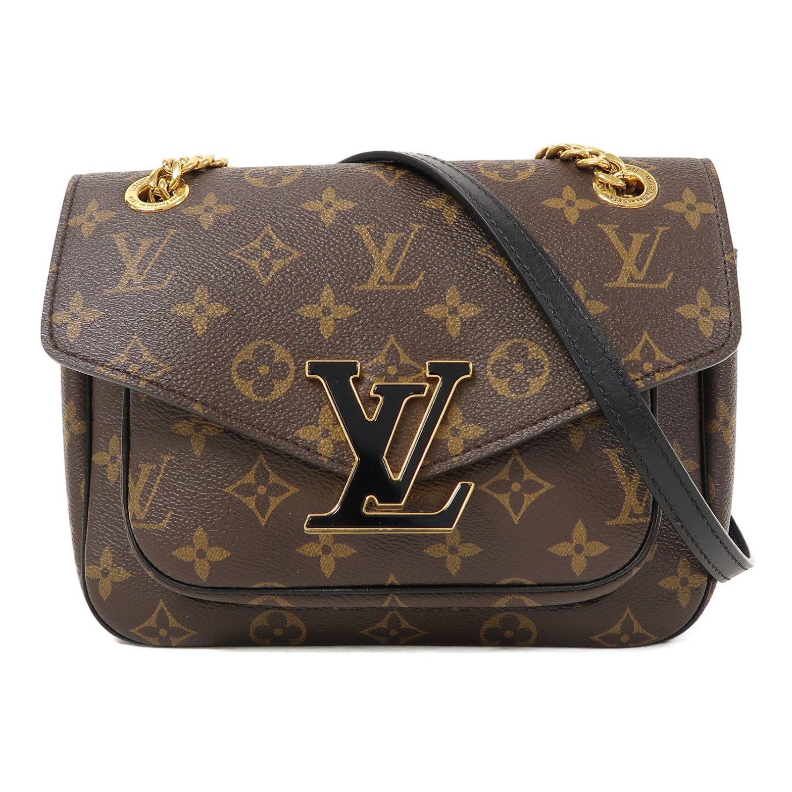 LOUIS VUITTON Monogram Passy金扣鏈帶肩背袋啡色