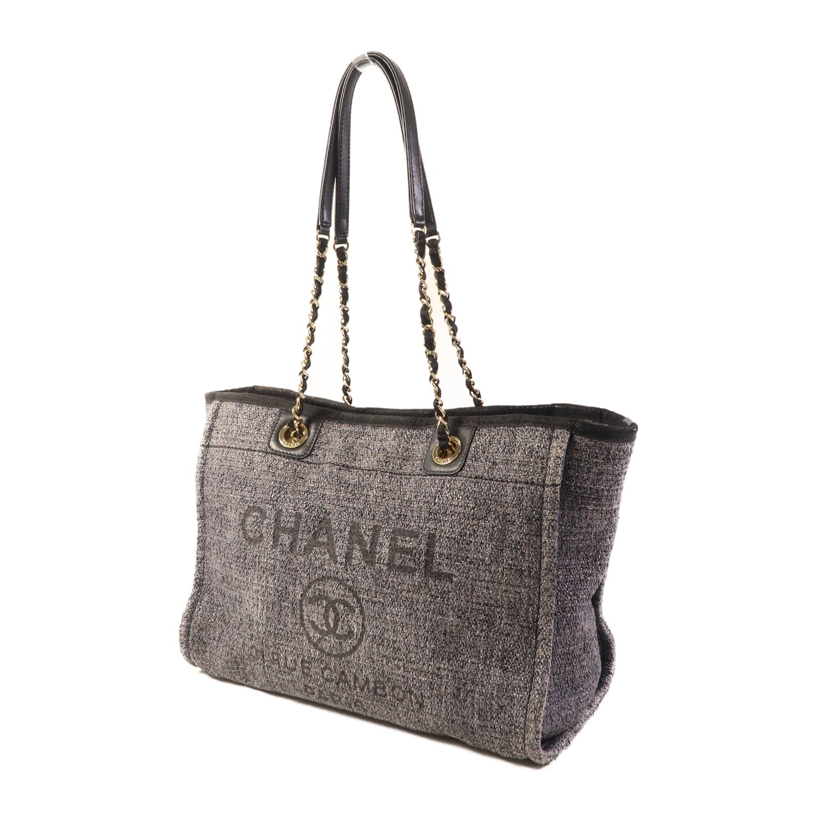 CHANEL CC GHW Deauville Tote Tweed Grey and Black