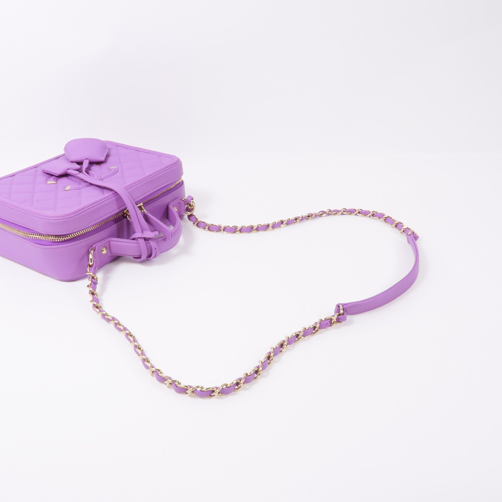 CHANEL 牛皮皮革Filigree Vanity Case金扣手挽肩背兩用袋