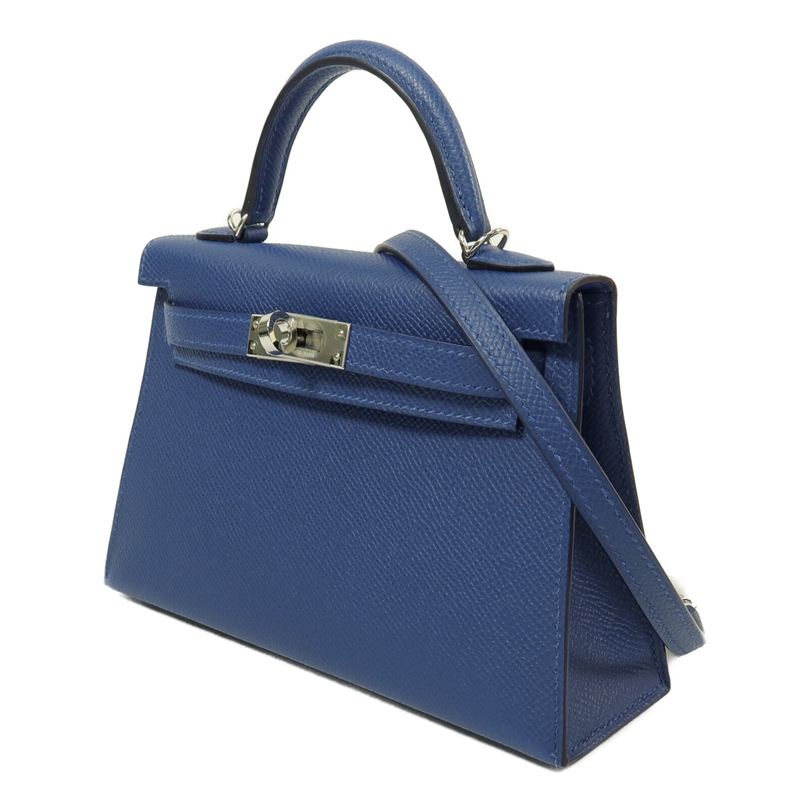 HERMES Epsom皮革Mini Kelly II手挽肩背兩用袋Bleu Tie