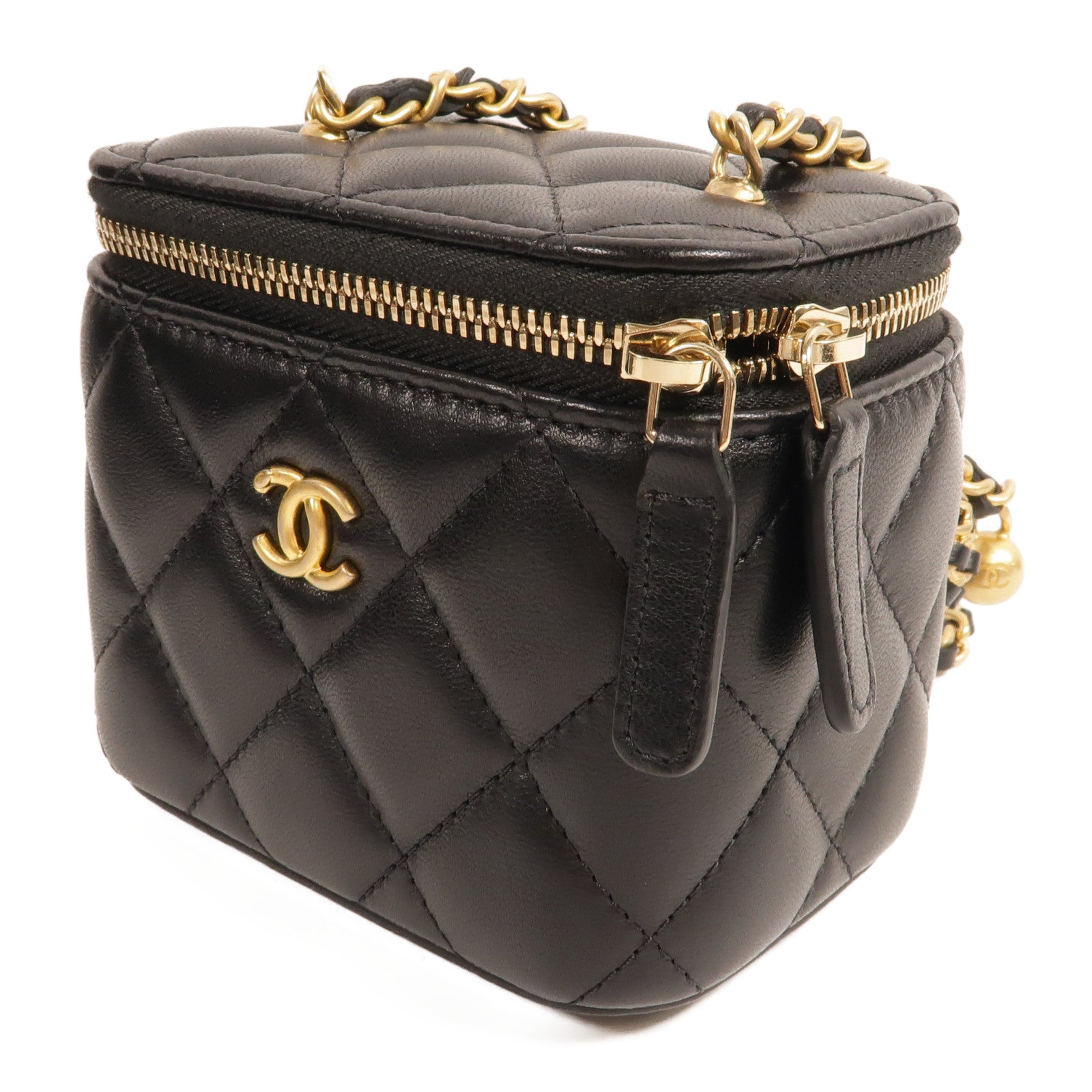 CHANEL 羊皮皮革Mini Vanity Case With Gold Ball金扣鏈帶肩背袋