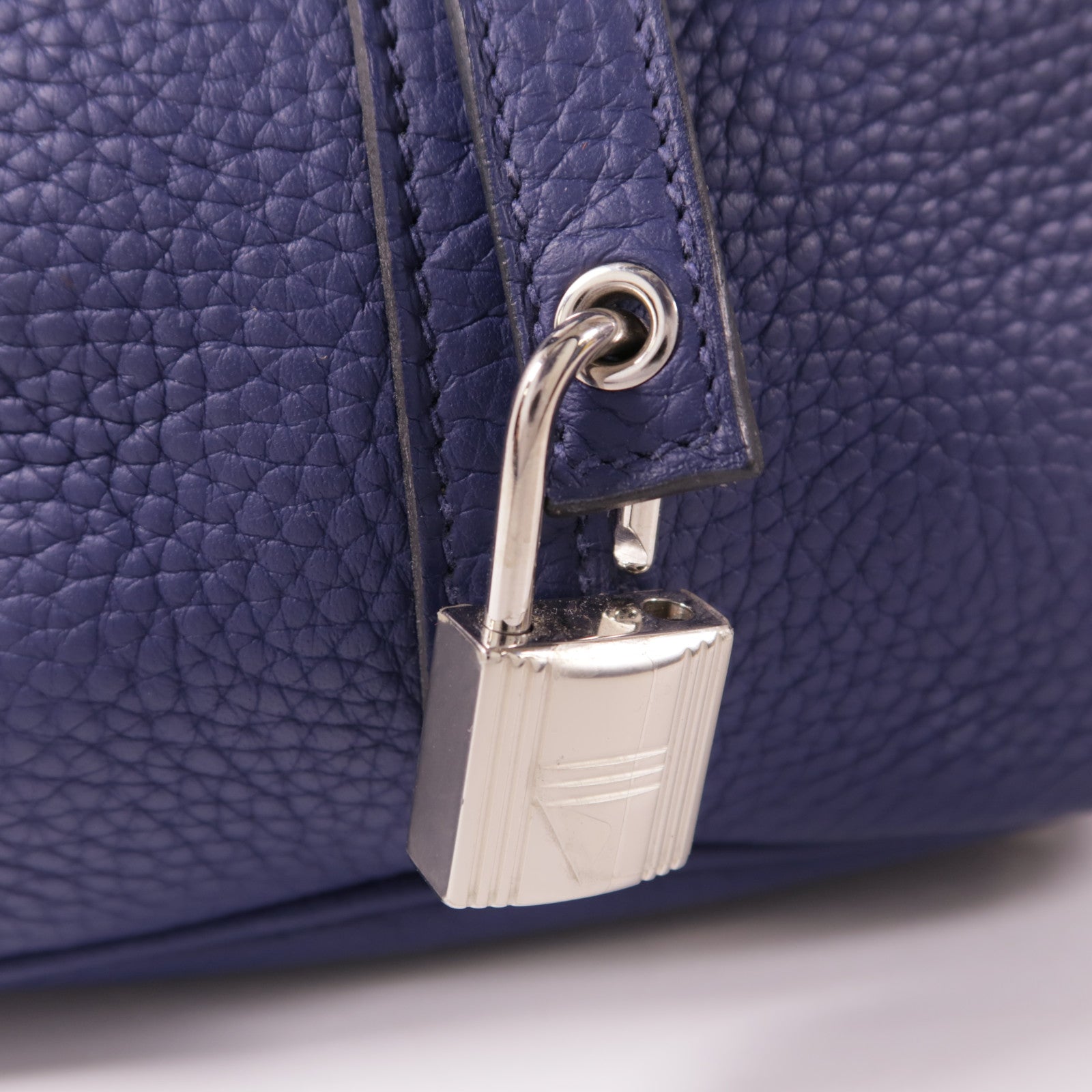 HERMES Clemence皮革Picotin Lock Eclat MM銀扣手挽袋Bleu Encre藍色