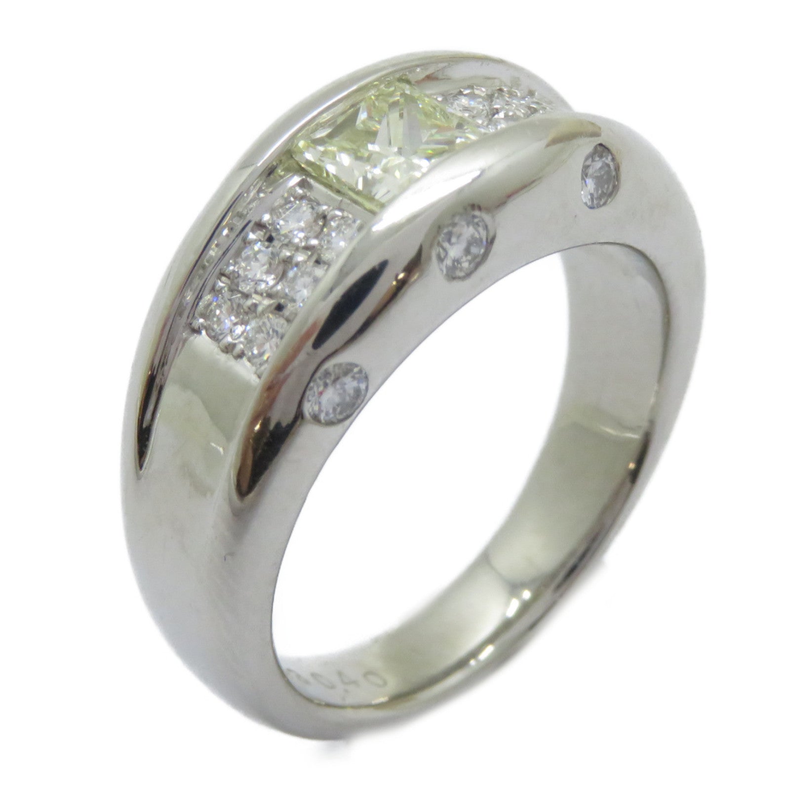 JEWELRY PT900鉑金Color Stone Ring 0.713ct黃色寶石/0.4ct鑽石戒指US#6.75