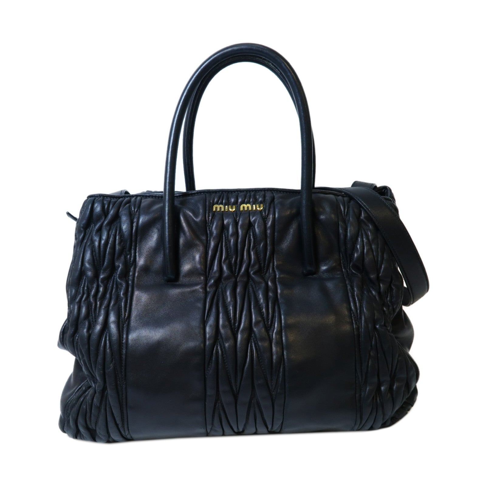 Miu Miu 牛皮皮革Shoulder Bag金扣手挽肩背兩用袋黑色
