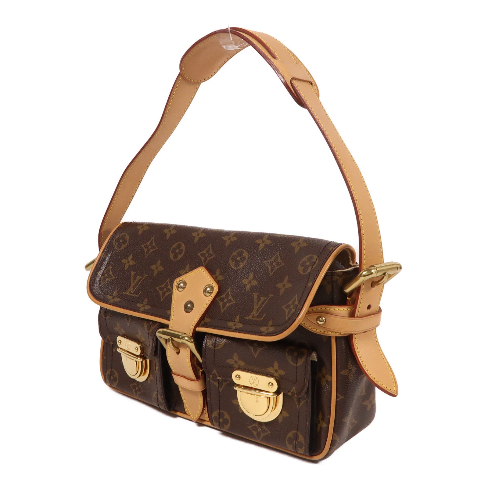 LOUIS VUITTON Monogram Hudson PM金扣肩背袋棕色