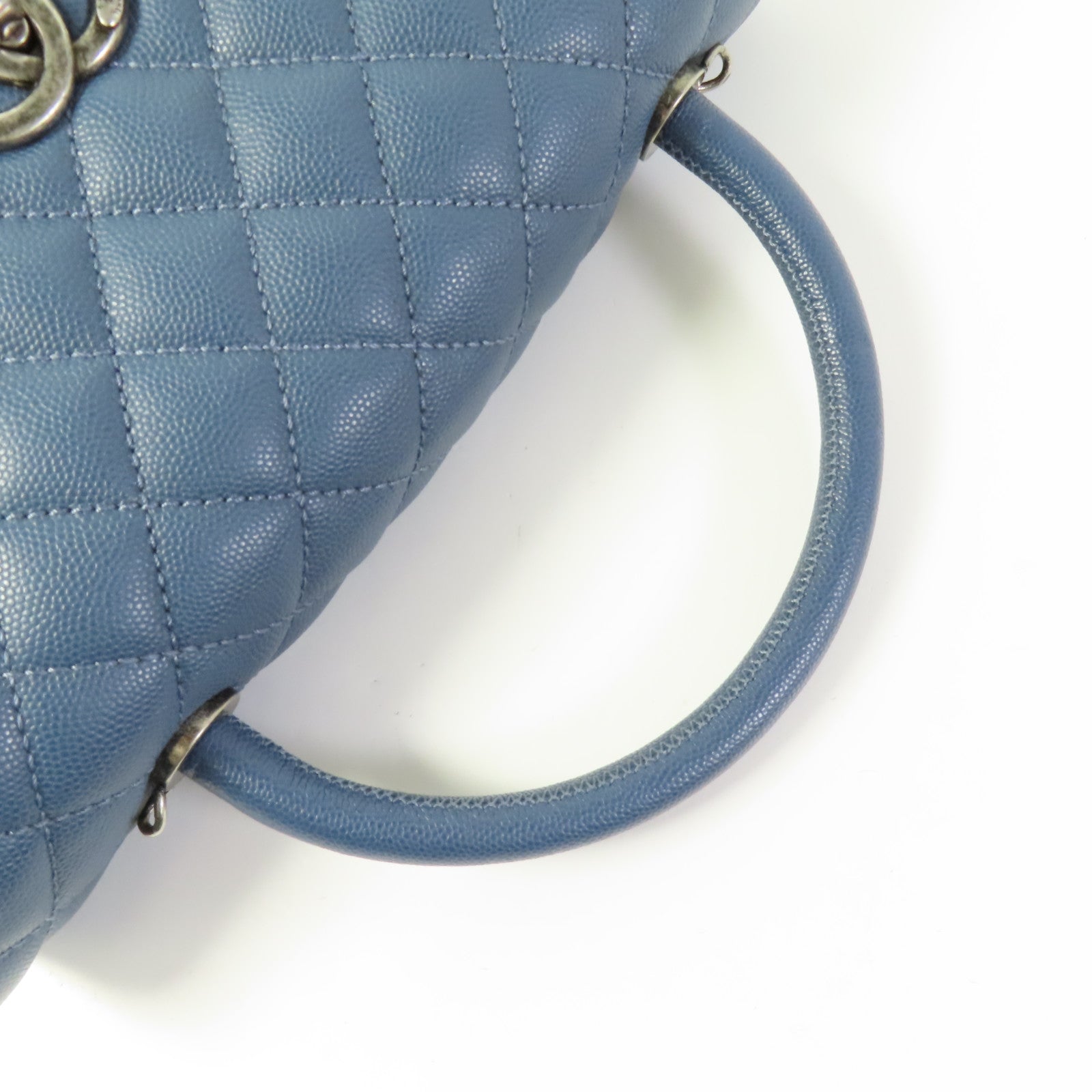 CHANEL CC Coco Handle Medium Chain 2 Way Bag A92990 Calfskin Leather Blue