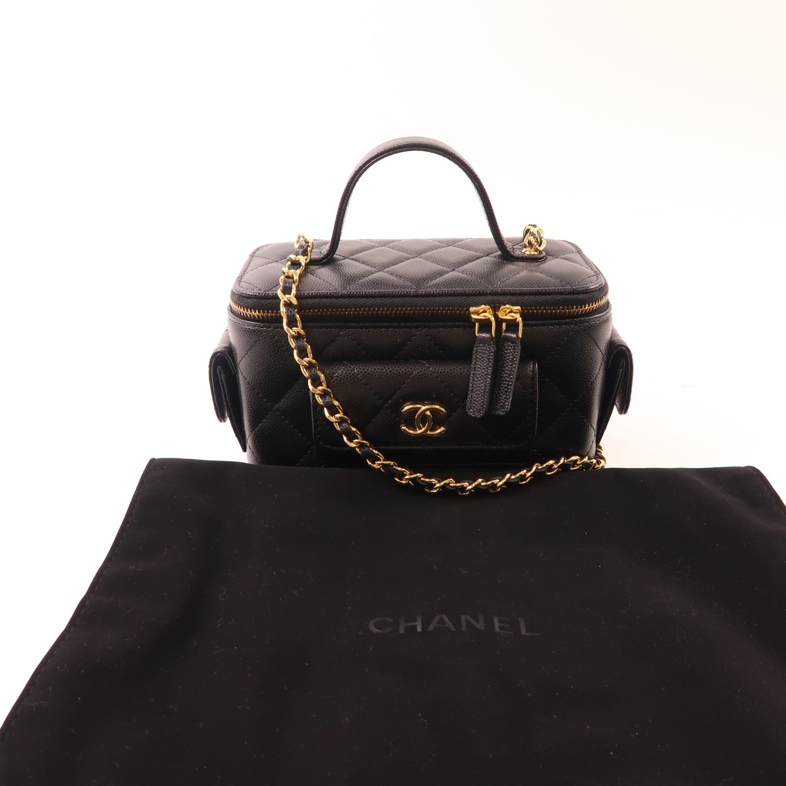 CHANEL 牛皮皮革2 Way Chain Shoulder金扣手挽肩背兩用袋