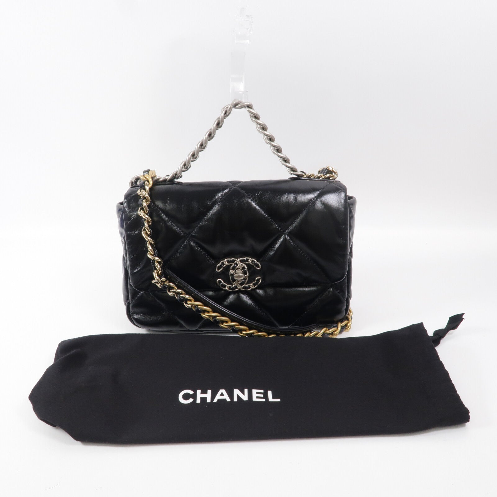 CHANEL 牛皮皮革Chanel 19 Small鏈帶手挽肩背兩用袋