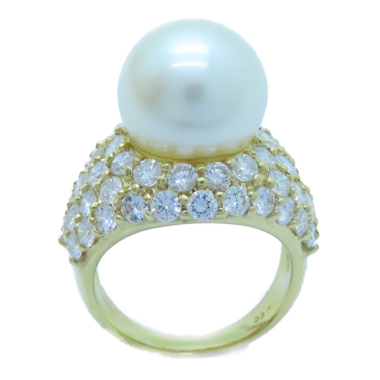 JEWELRY 18K黃金Pearl Diamond Ring 12.9mm珍珠/0.89ct鑽石戒指US#6.25