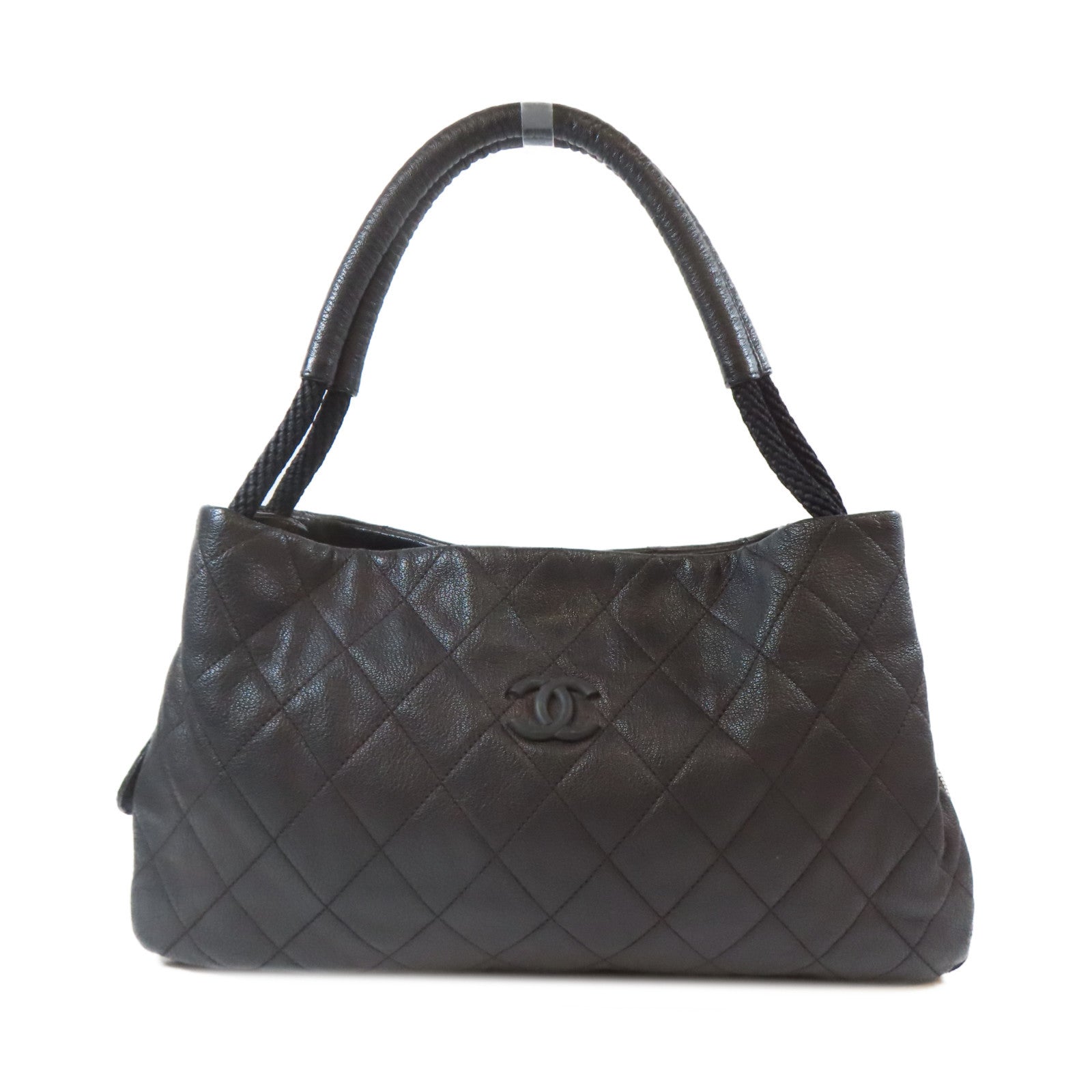 CHANEL 菱格牛皮皮革Shoulder Bag銀扣肩背袋黑色