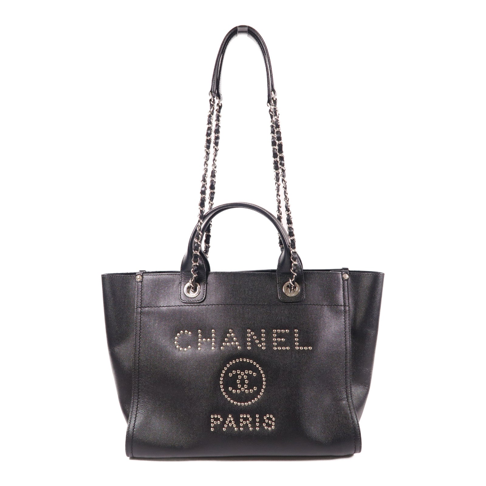 CHANEL 牛皮皮革Deauville銀扣手挽肩背兩用袋