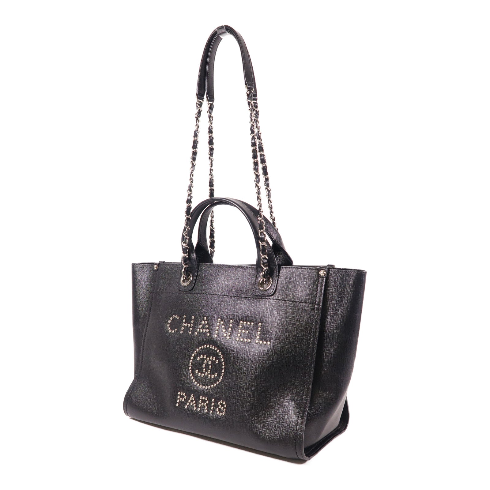 CHANEL 牛皮皮革Deauville銀扣手挽肩背兩用袋