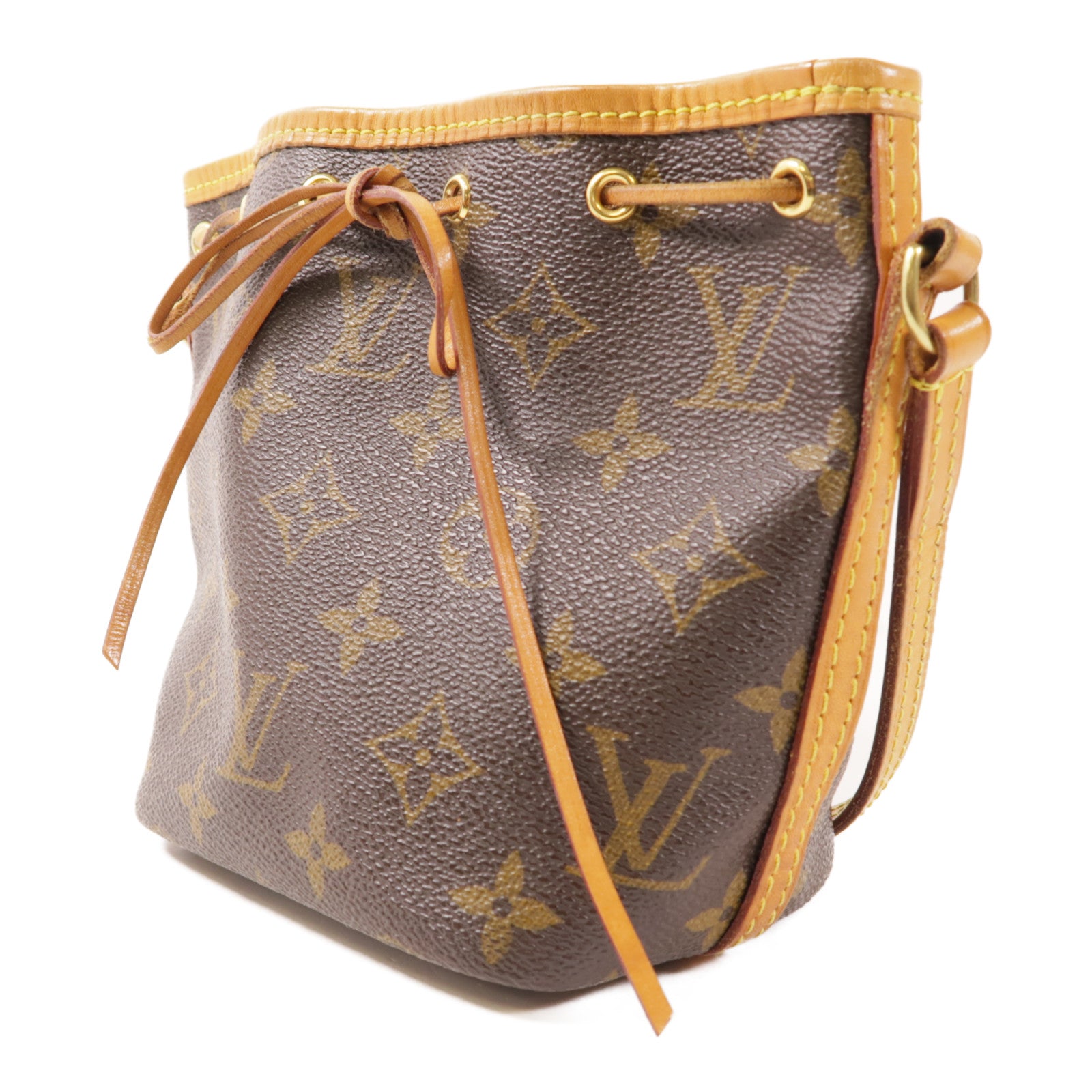 LOUIS VUITTON Monogram Nano Noe金扣肩背袋棕色